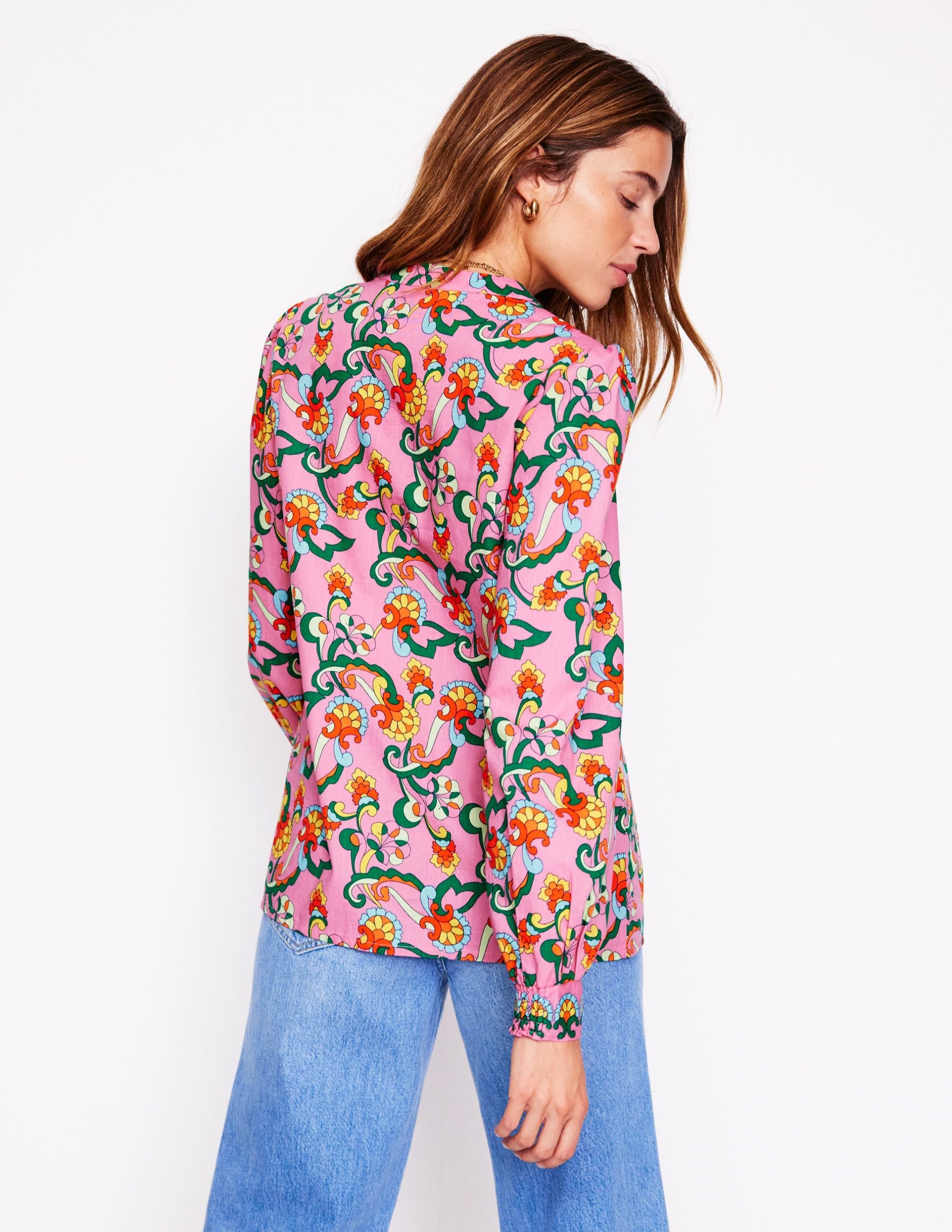 Cotton Notch Neck Top-Pink Rose. Foliage Trail - Image 4