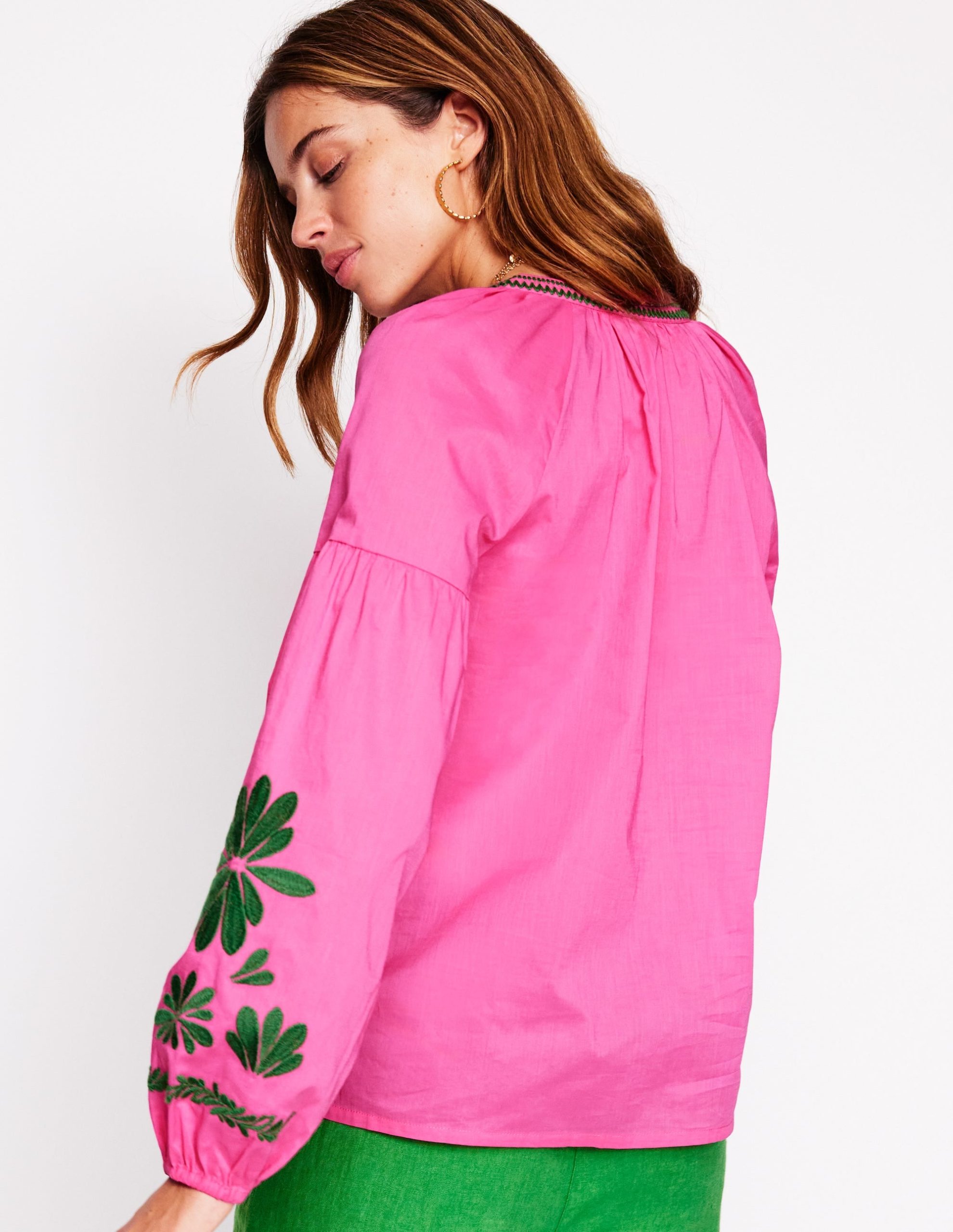 Raglan Embroidered Cotton Top-Sorbet Pink - Image 4