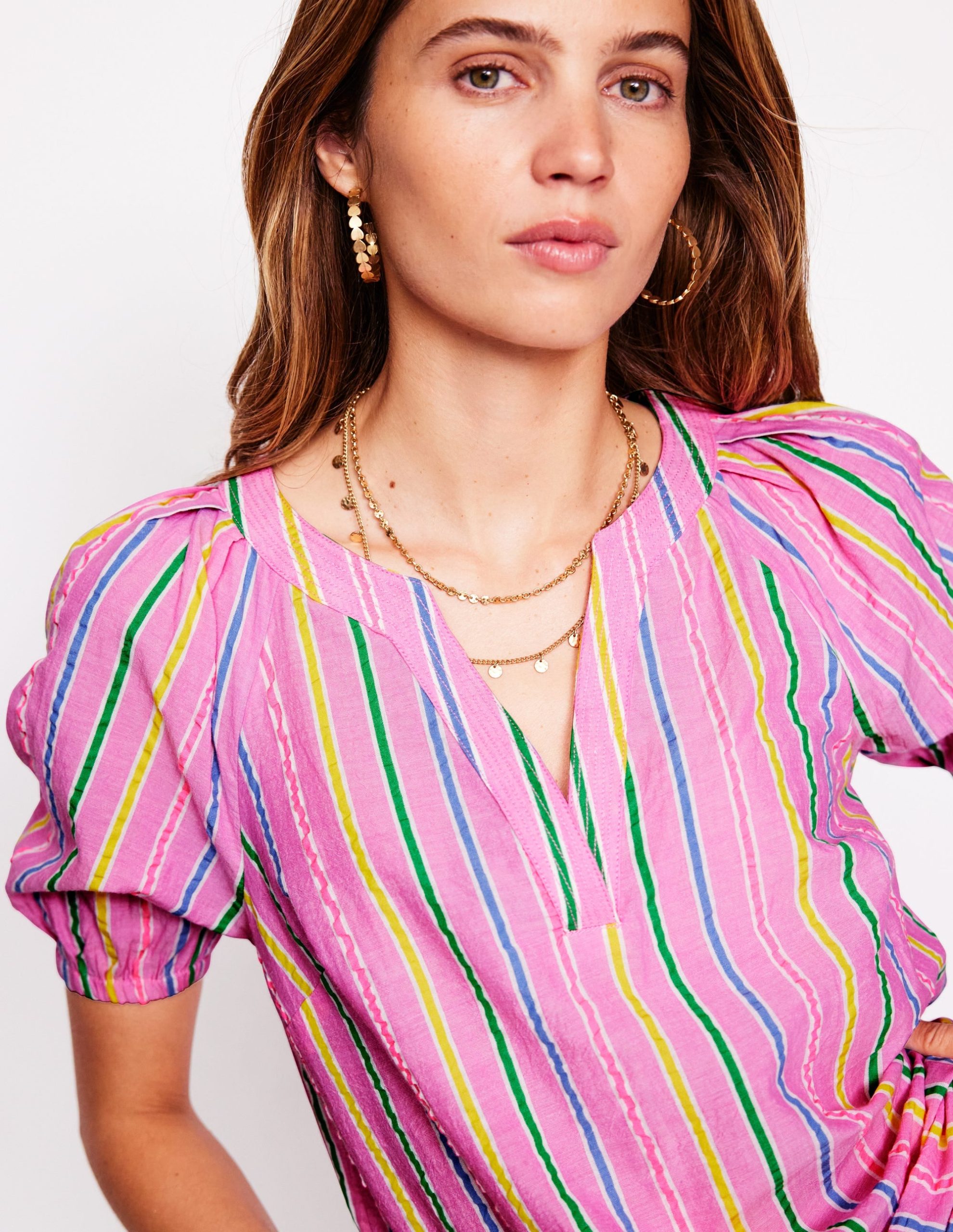 Brooke Cotton Top-Neon Pink Seersucker Stripe - Image 3