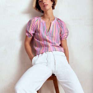 Brooke Cotton Top-Neon Pink Seersucker Stripe
