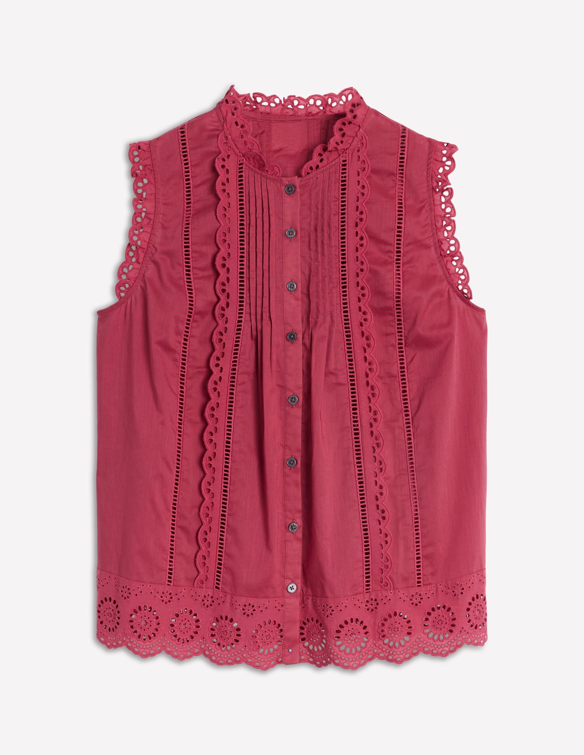 Sleeveless Broderie Top-Terracotta Red - Image 5