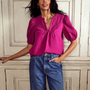 Dolly Broderie Top-Fuchsia