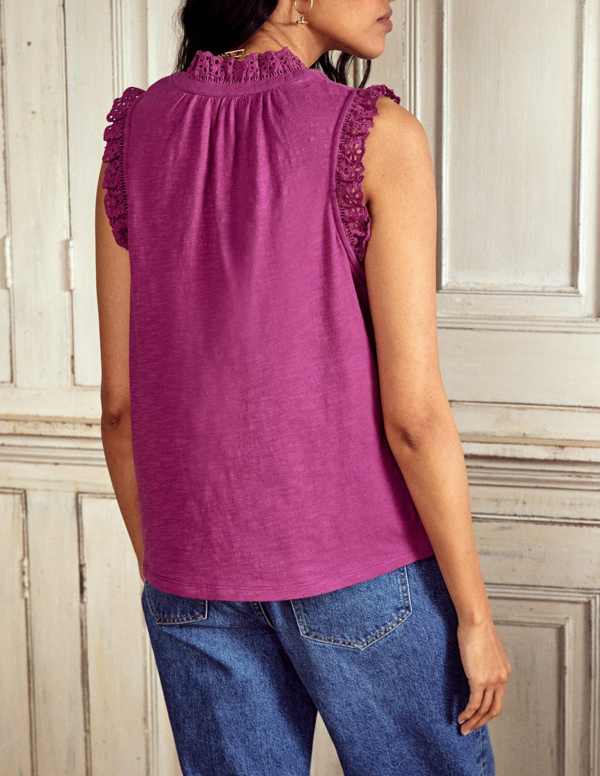 Aria Broderie Trim Vest-Rich Magenta - Image 2