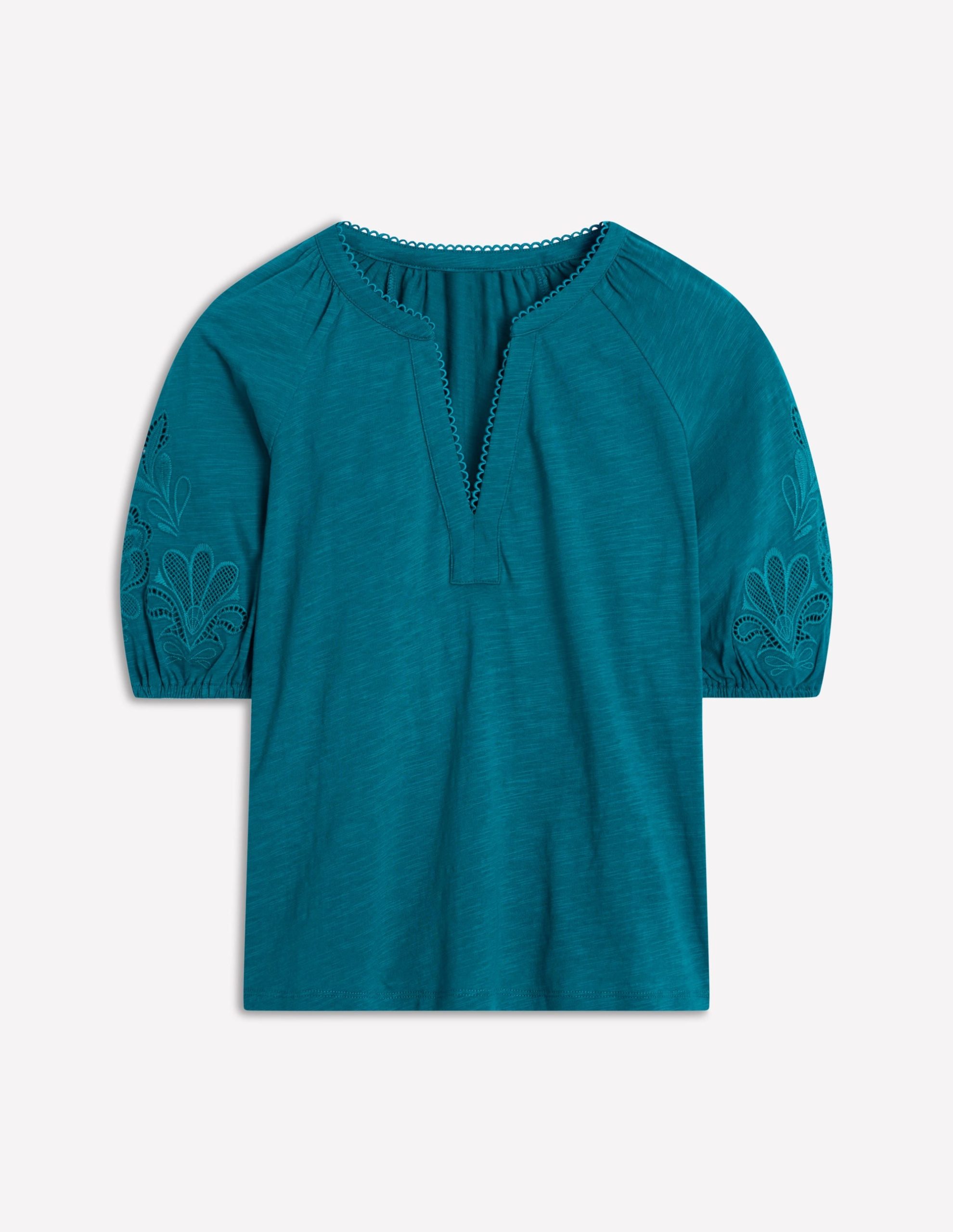 Cutwork Notch Neck Top-Deep Sea Green - Image 5