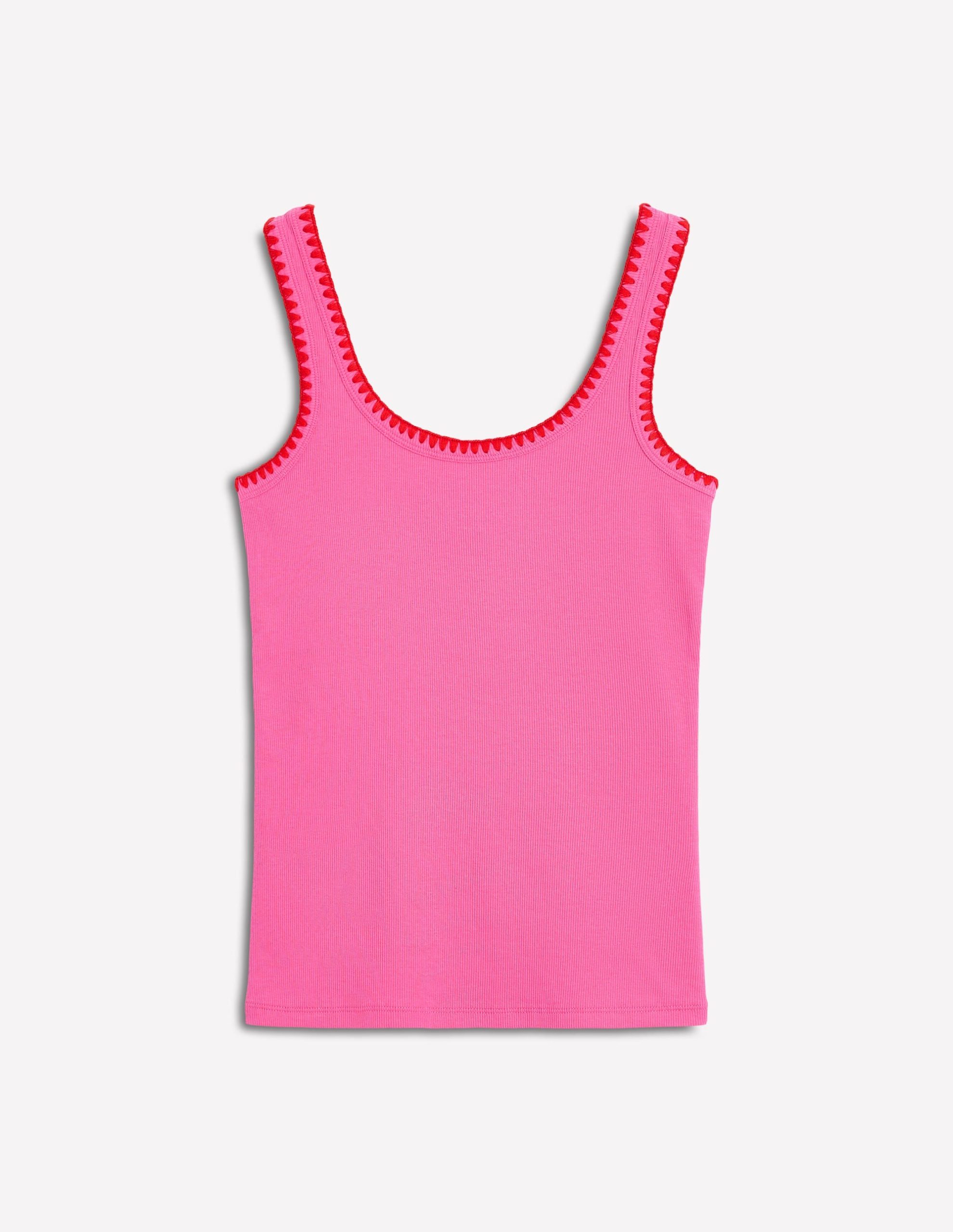 Crochet Trim Tank Top-Pink - Image 5