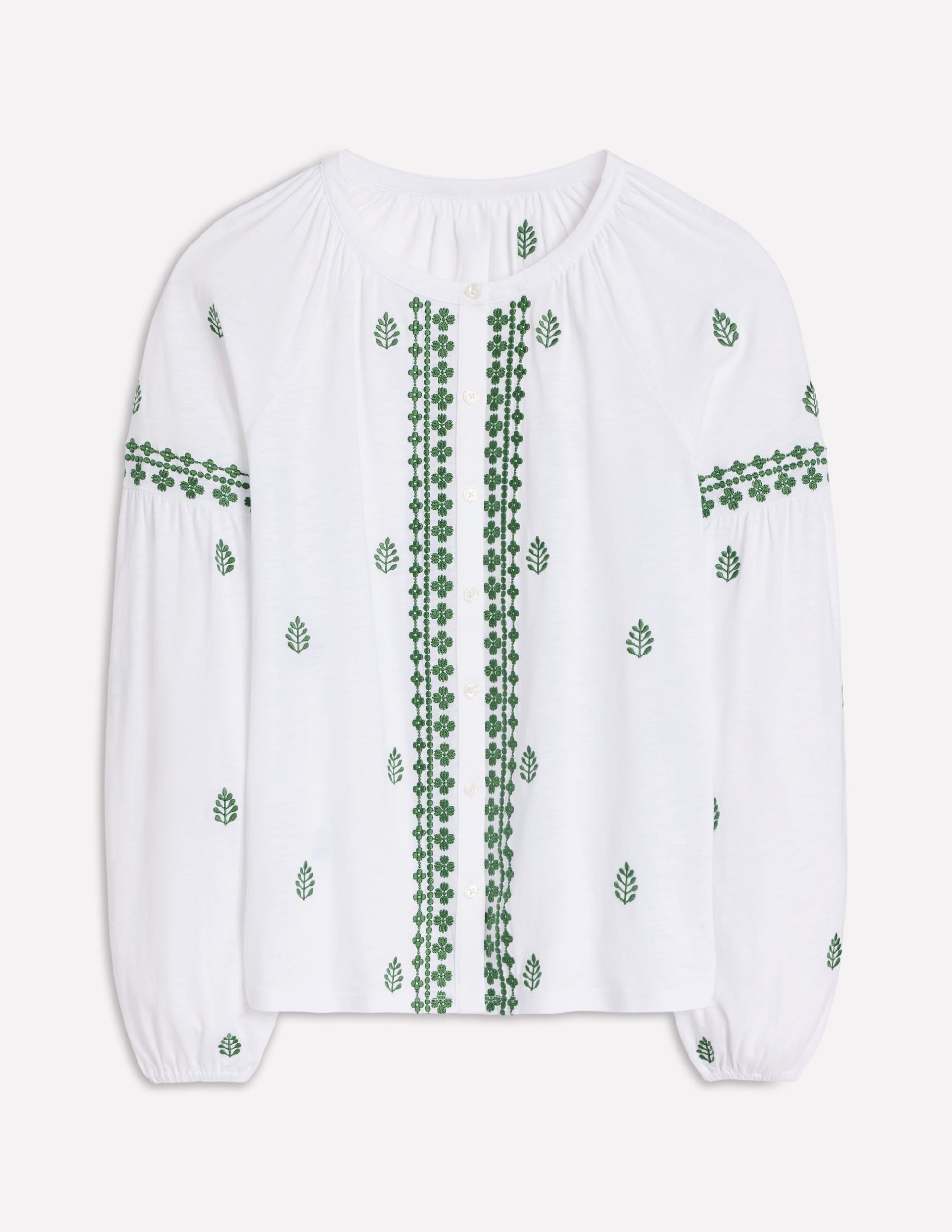 Embroidered Seam Sleeve Shirt-White - Image 5