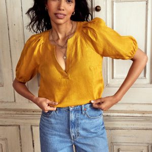 Brooke Linen Top-Golden Rye