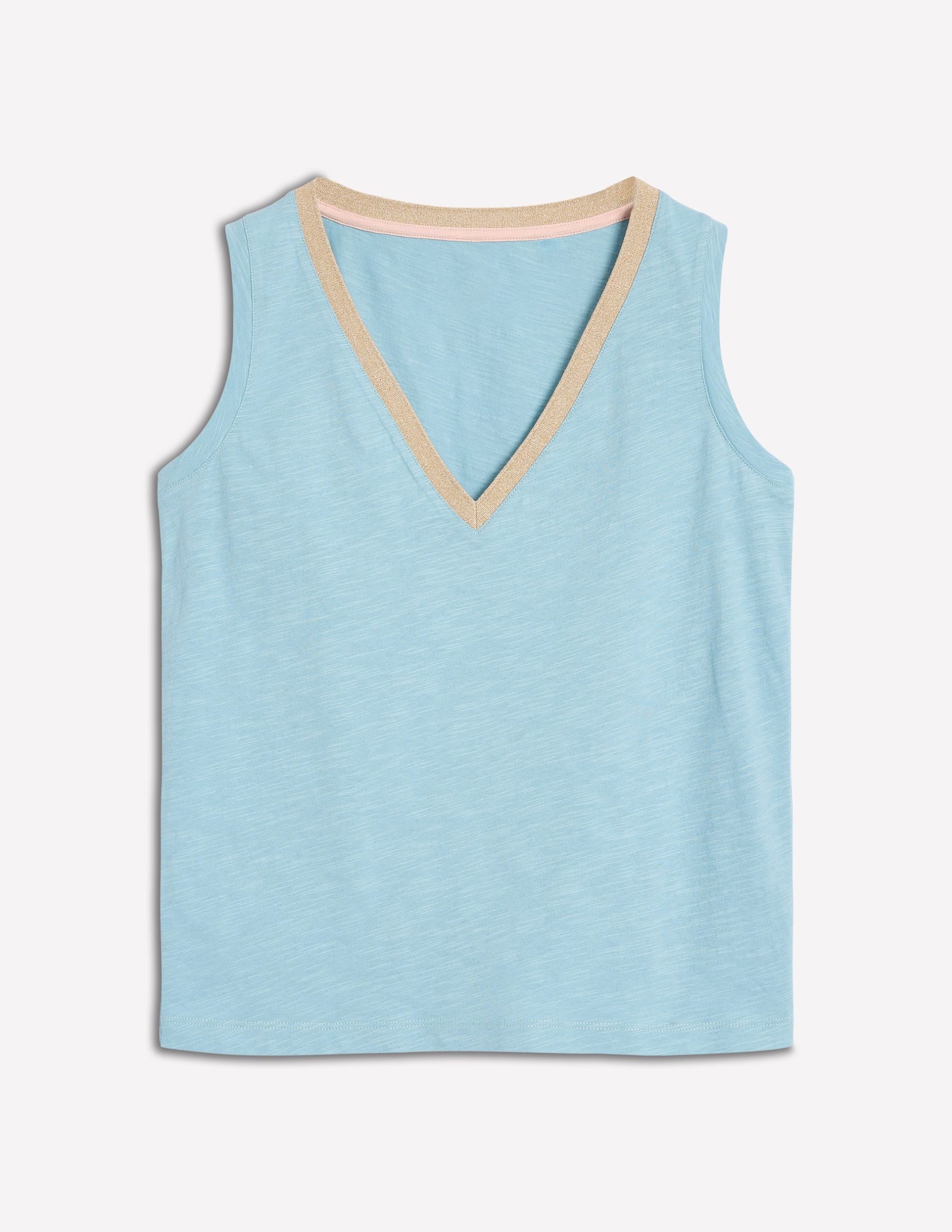 Metallic Trim V Neck Vest-Soft Blue - Image 5