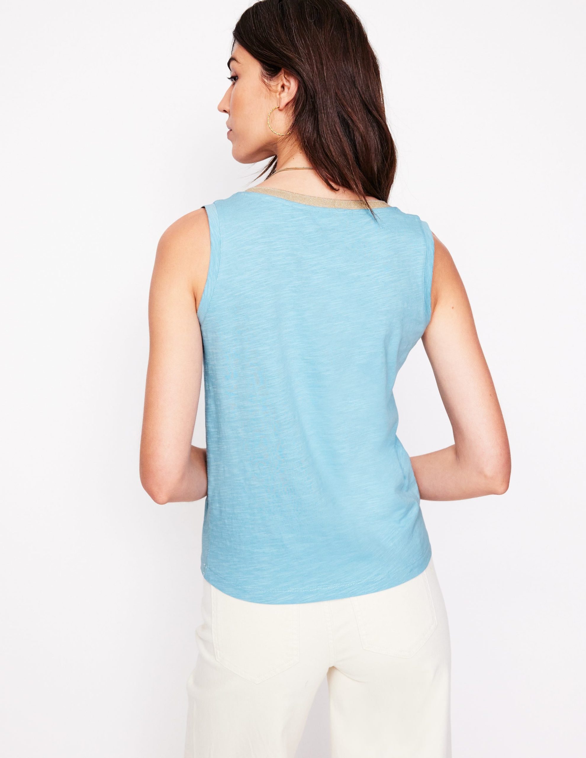 Metallic Trim V Neck Vest-Soft Blue - Image 3