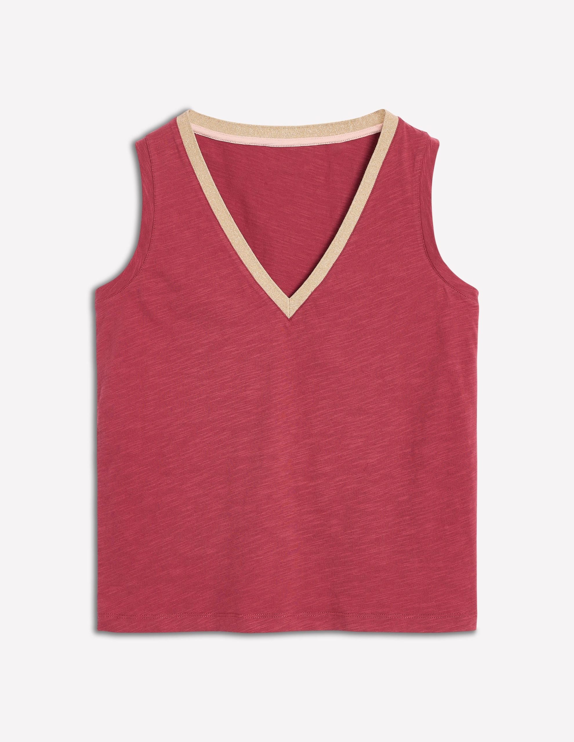 Metallic Trim V Neck Vest-Terracotta Red - Image 5
