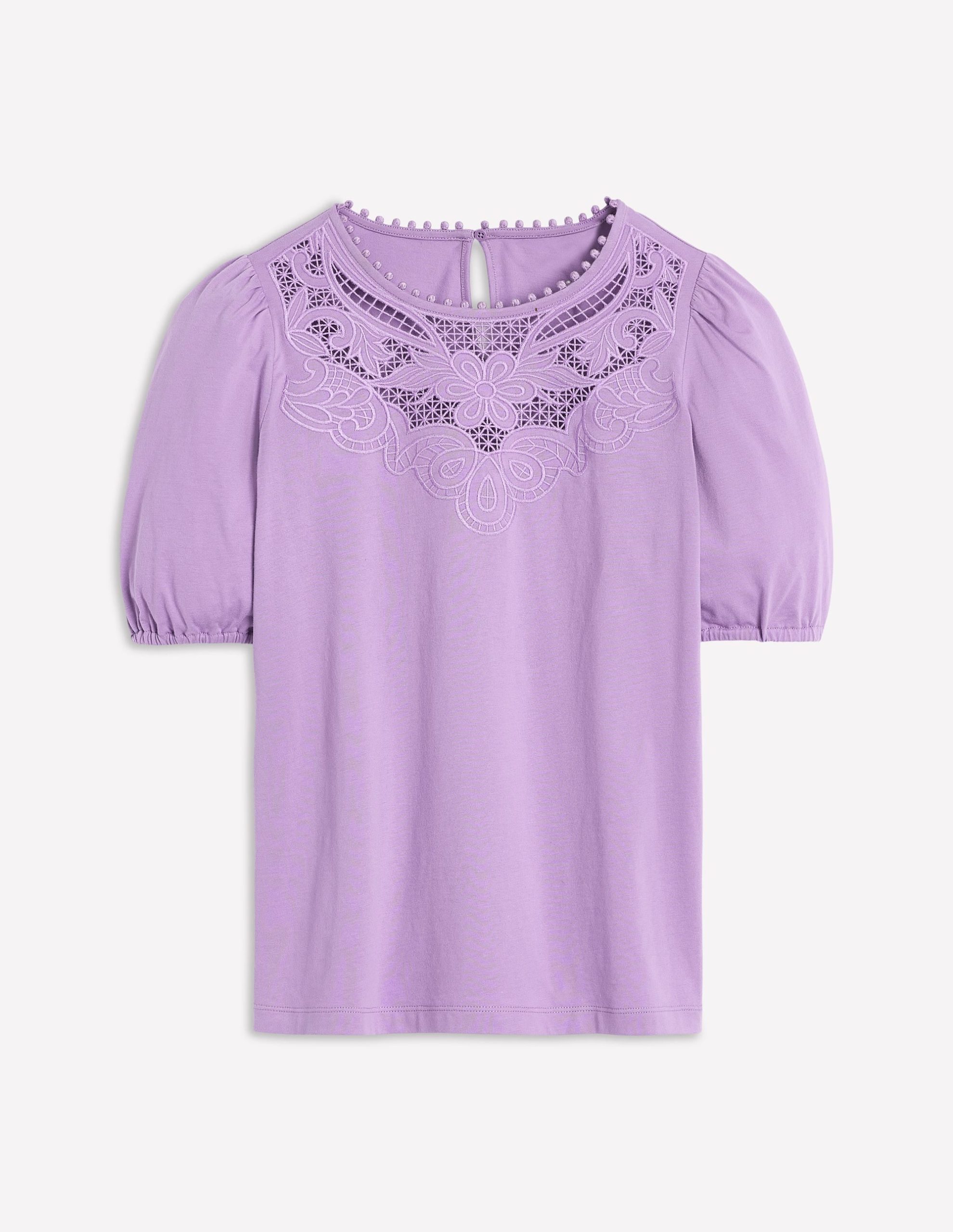 Cutwork Puff Sleeve T-Shirt-Aster Purple - Image 6