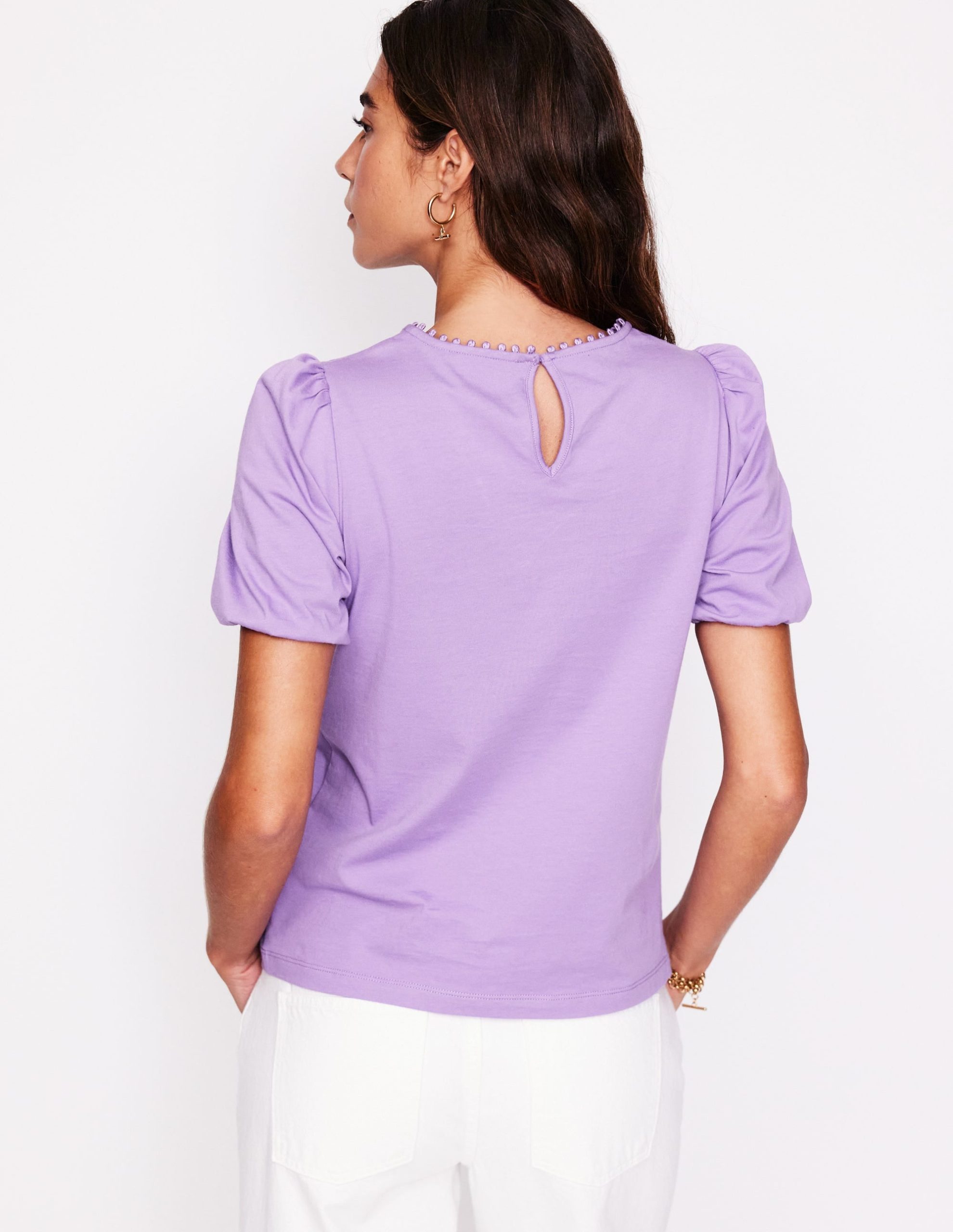 Cutwork Puff Sleeve T-Shirt-Aster Purple - Image 4