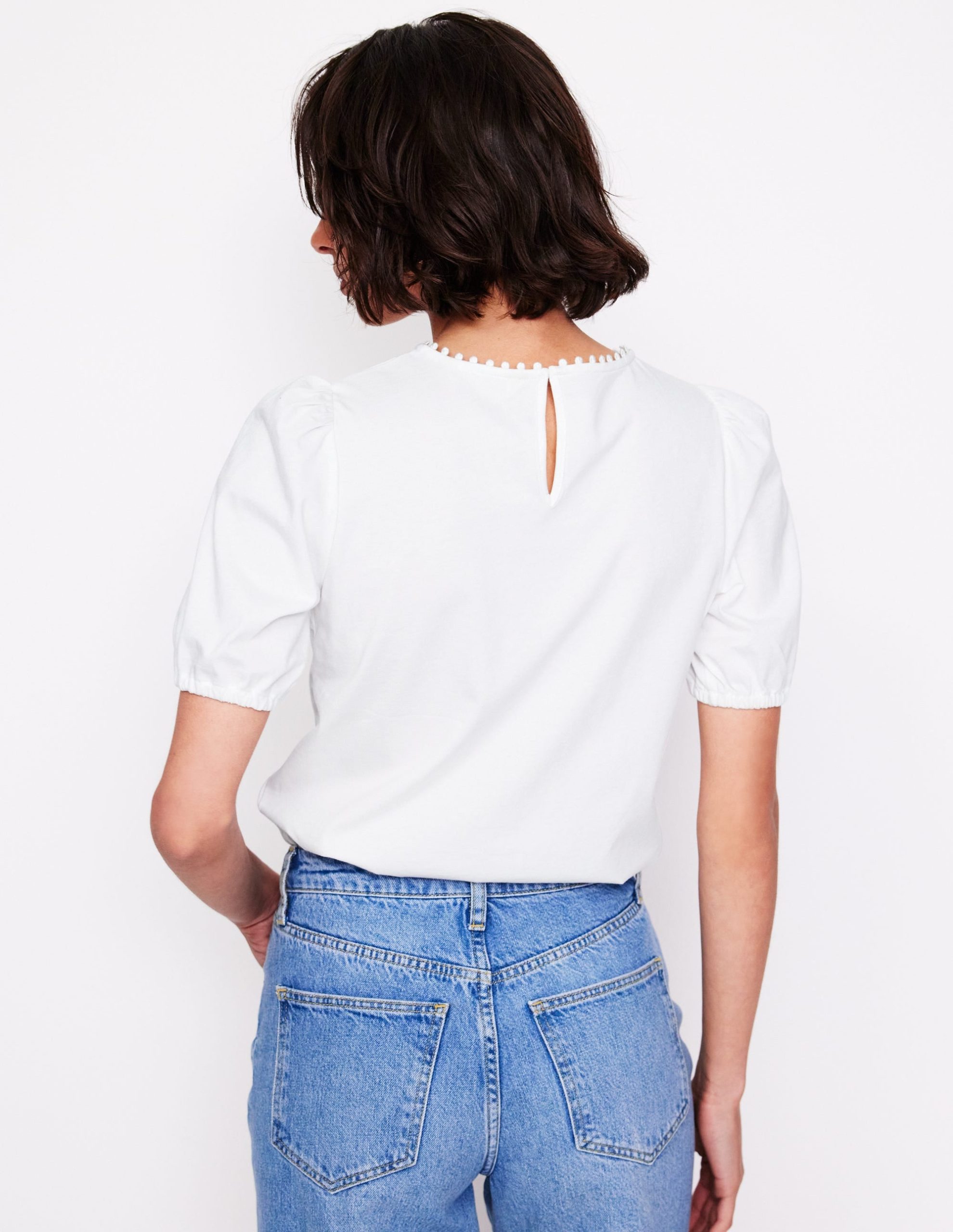 Cutwork Puff Sleeve T-Shirt-White - Image 3