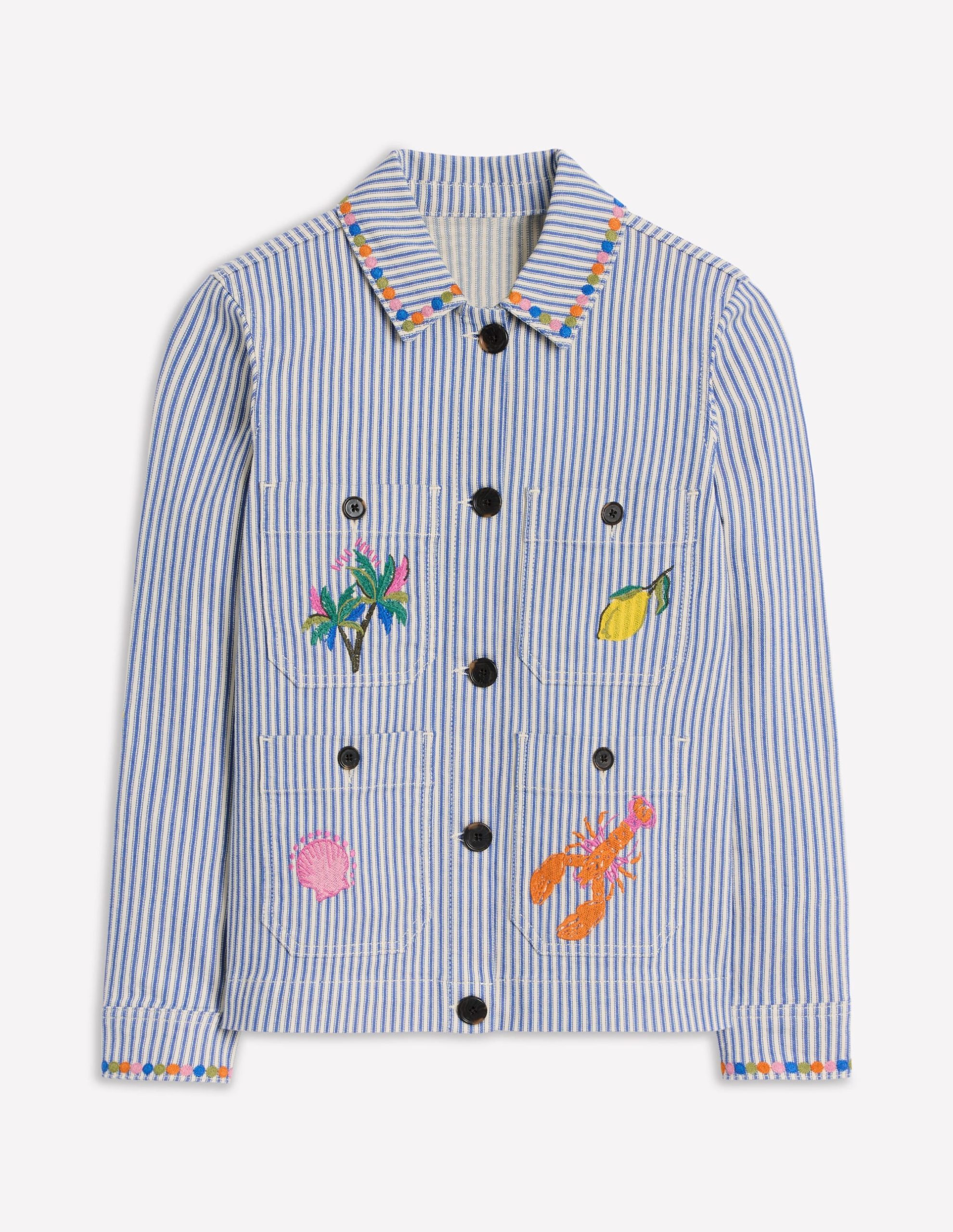 Embroidered Utility Jacket-Forget me not Blue Fine Stripe - Image 8