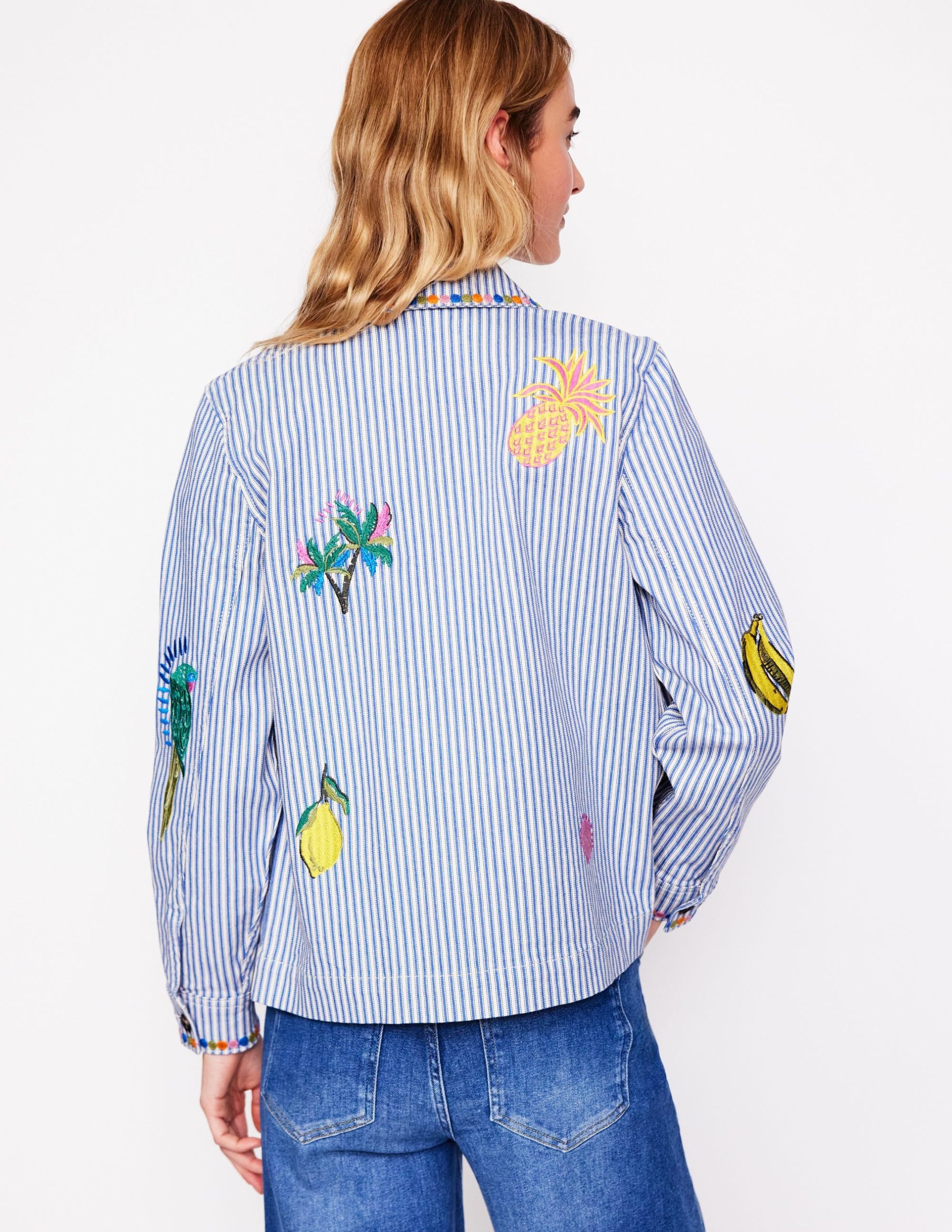Embroidered Utility Jacket-Forget me not Blue Fine Stripe - Image 3