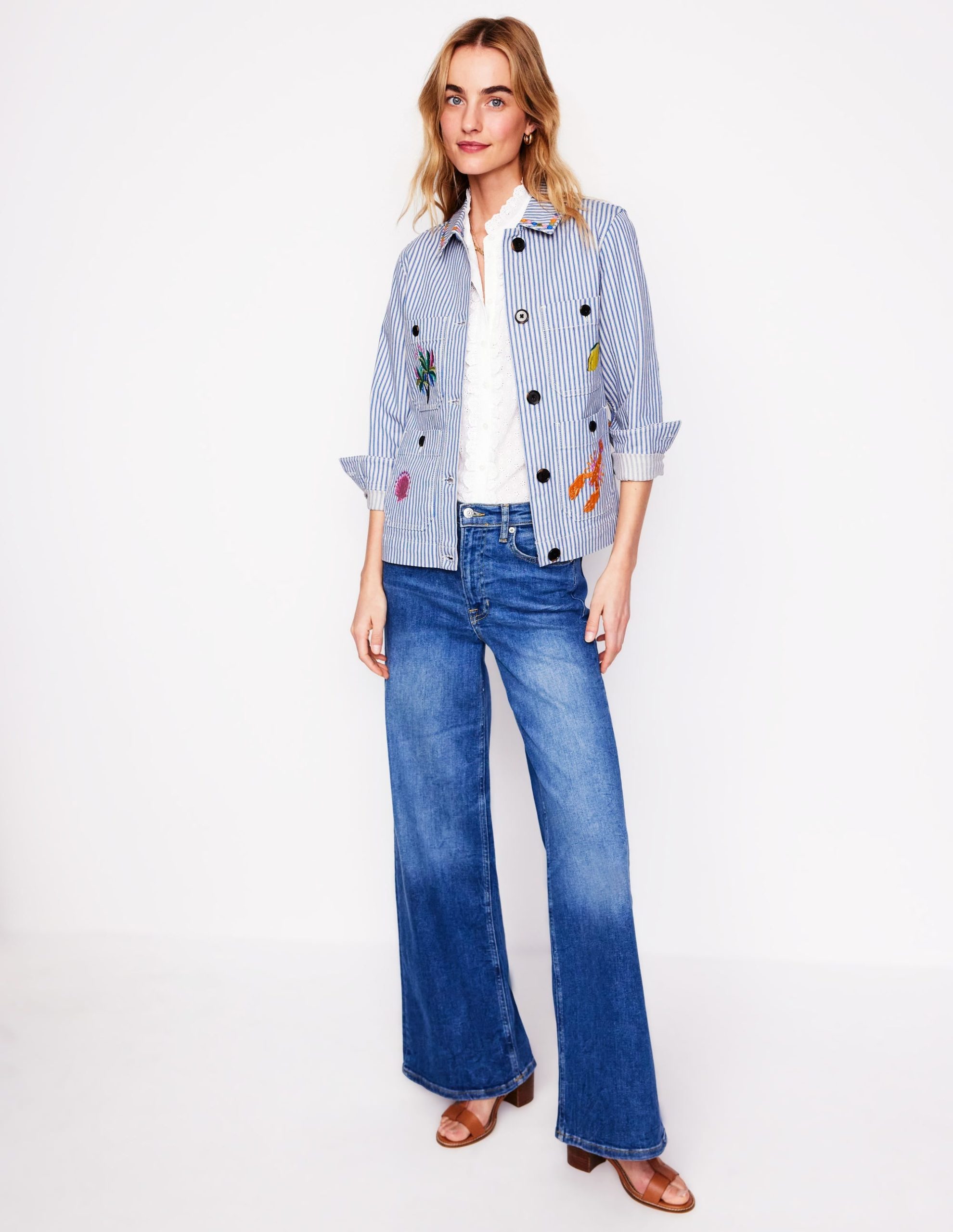 Embroidered Utility Jacket-Forget me not Blue Fine Stripe - Image 4