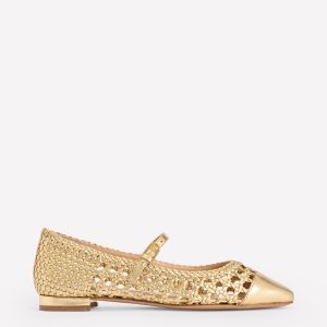 Penelope Mary Jane Flat-Gold Woven Leather