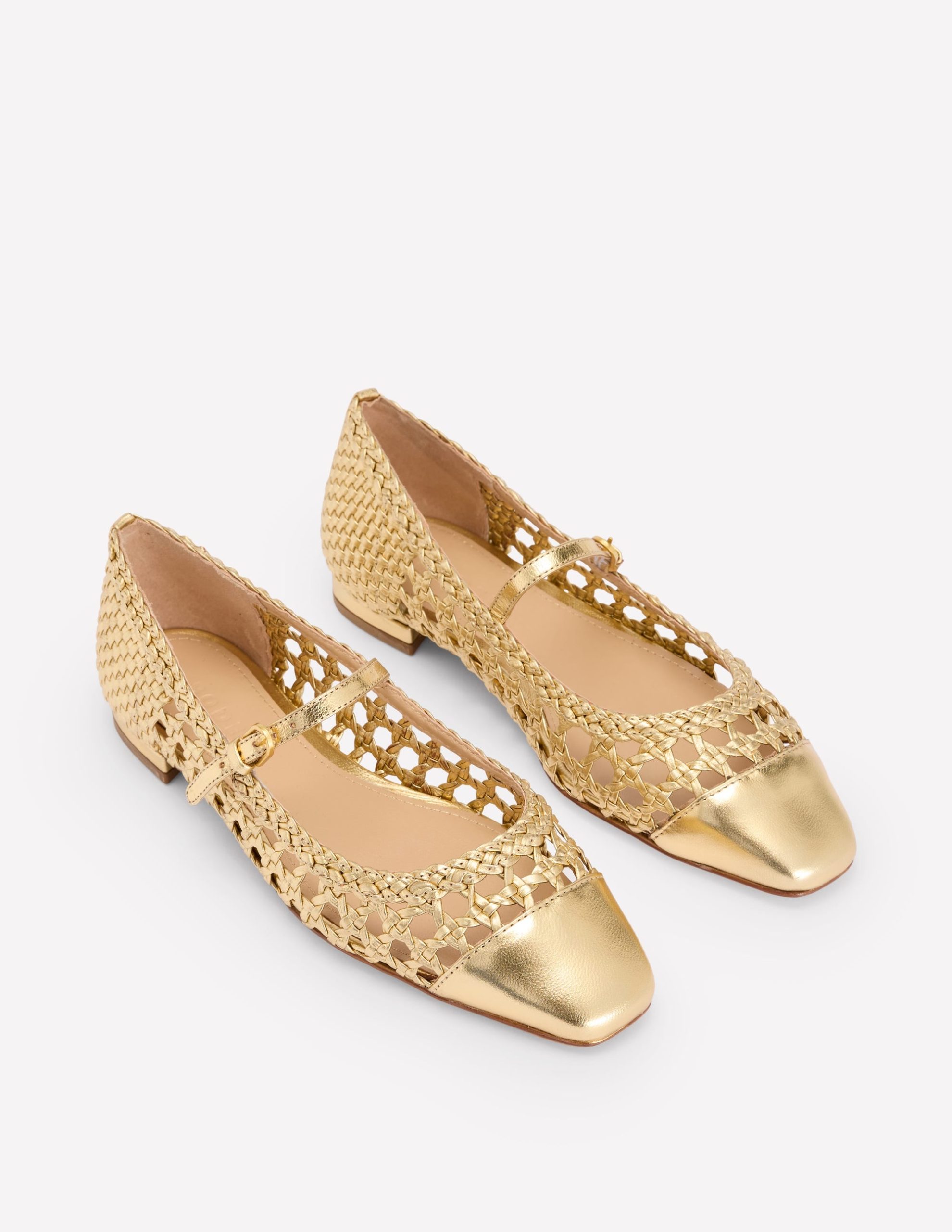 Penelope Mary Jane Flat-Gold Woven Leather - Image 4