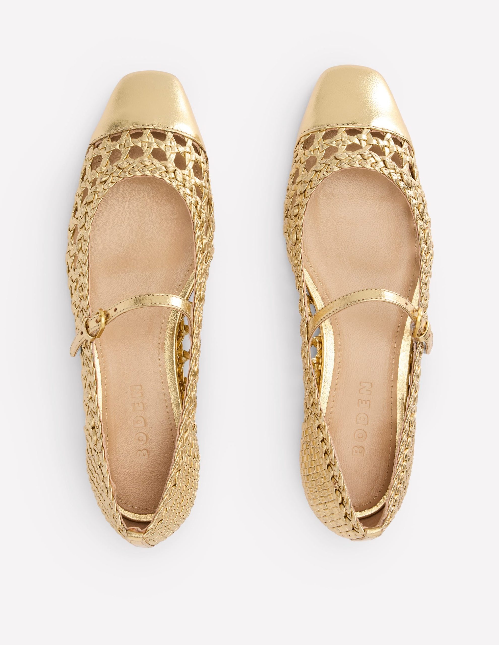 Penelope Mary Jane Flat-Gold Woven Leather - Image 6
