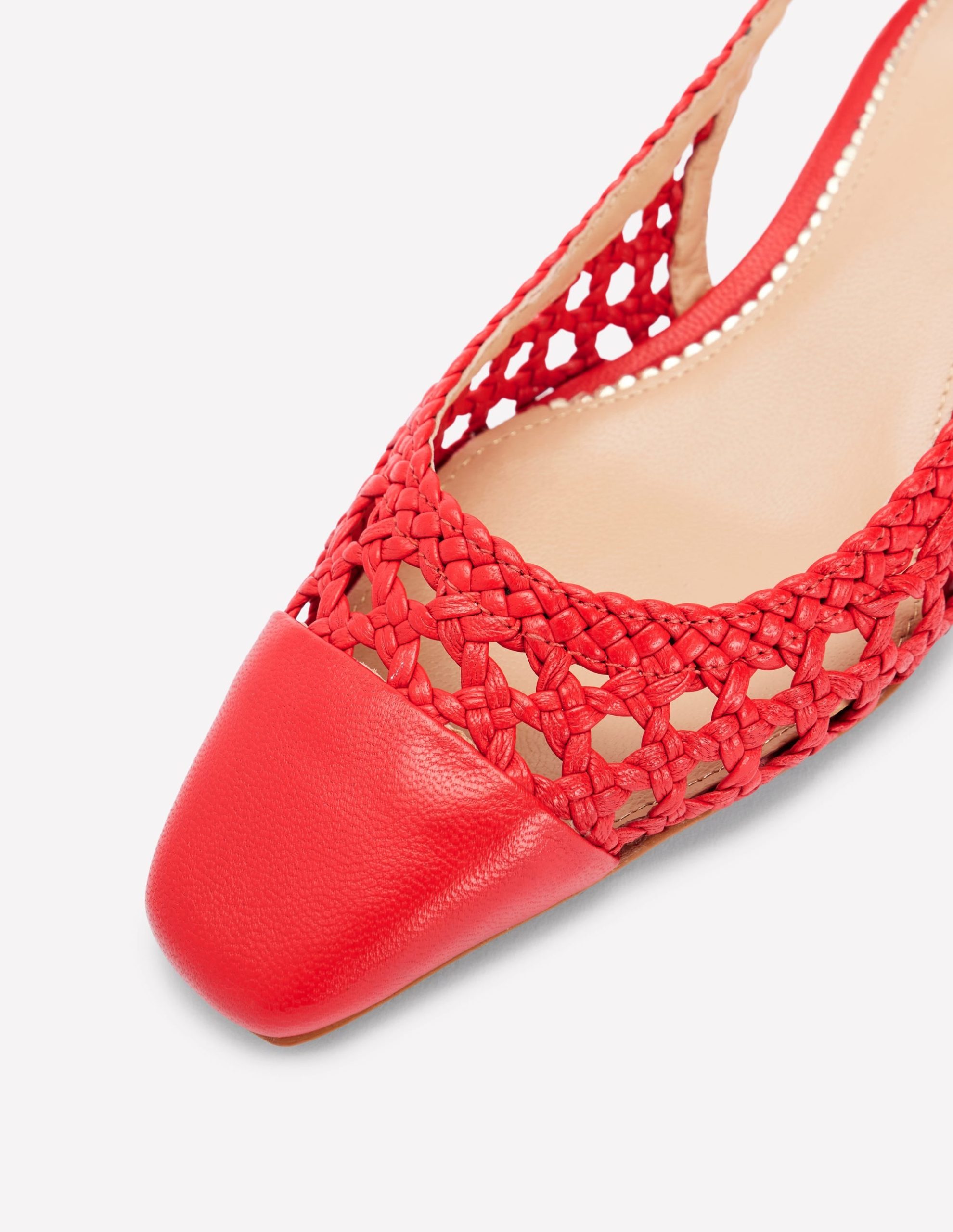 Ailsa Block Heel Slingbacks-Post Box Red Woven - Image 4