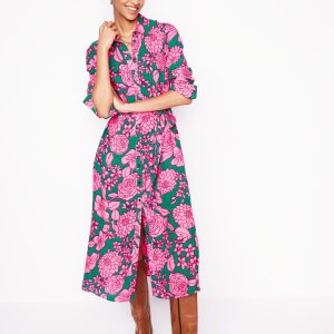 Kate Midi Shirt Dress-Green. Blossom Cascade