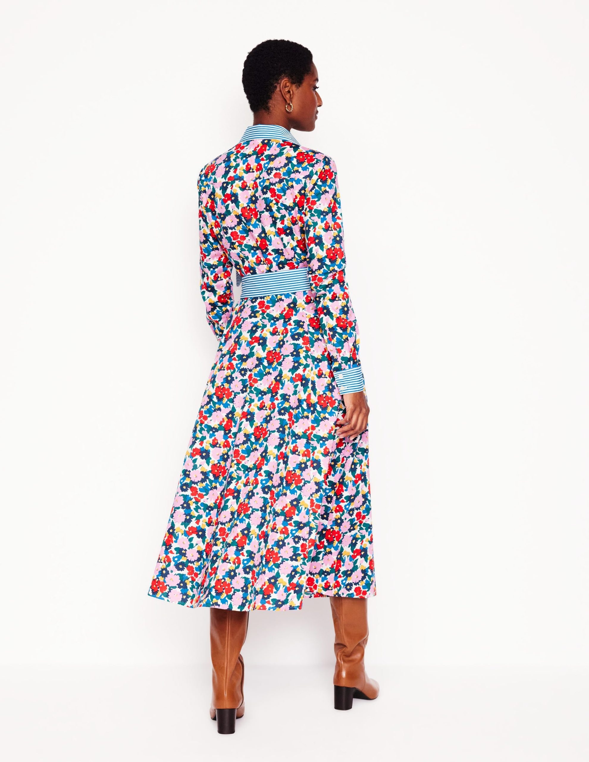 Amy Cotton Midi Shirt Dress-Multi. Painterly Meadow - Image 3
