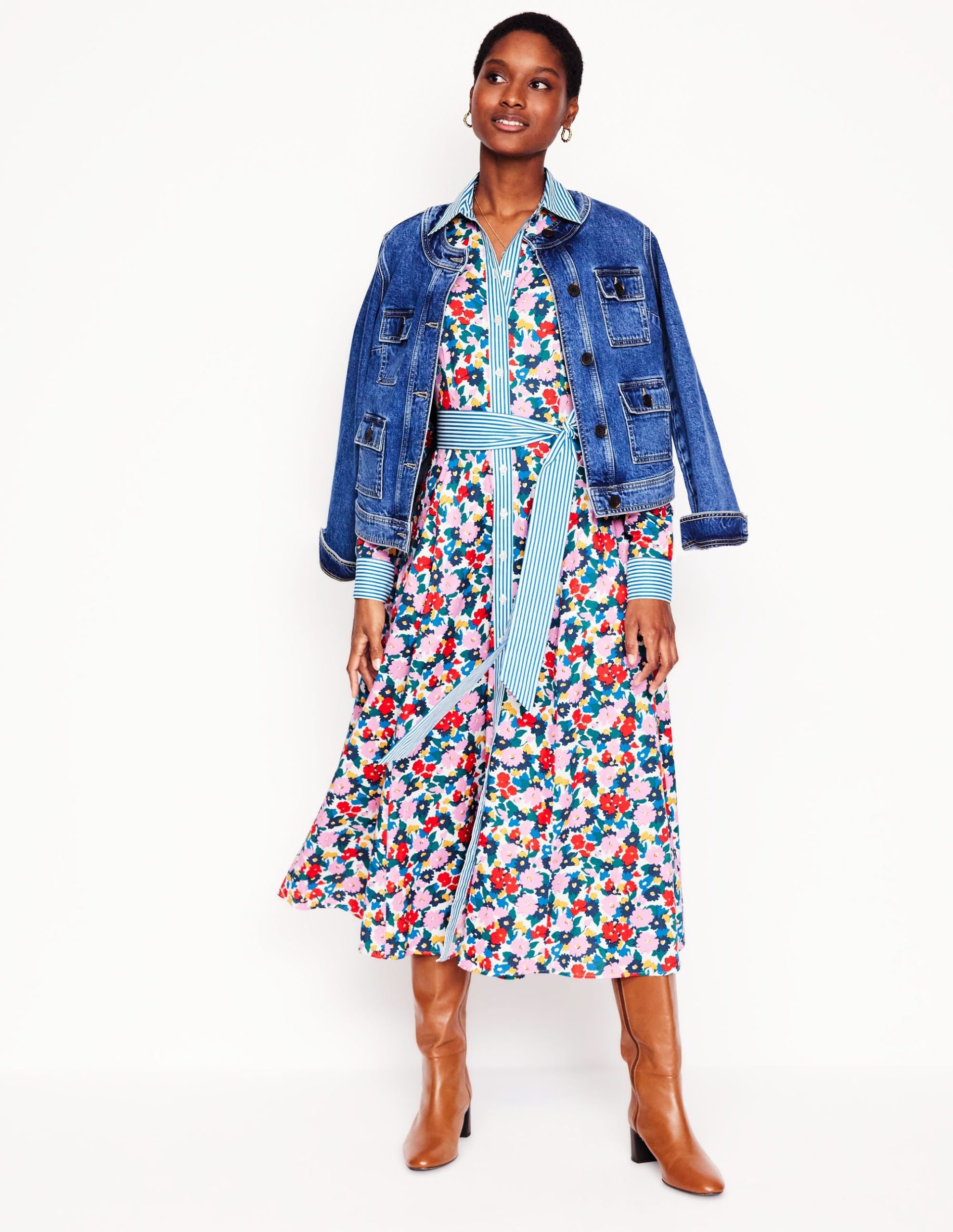 Amy Cotton Midi Shirt Dress-Multi. Painterly Meadow - Image 4