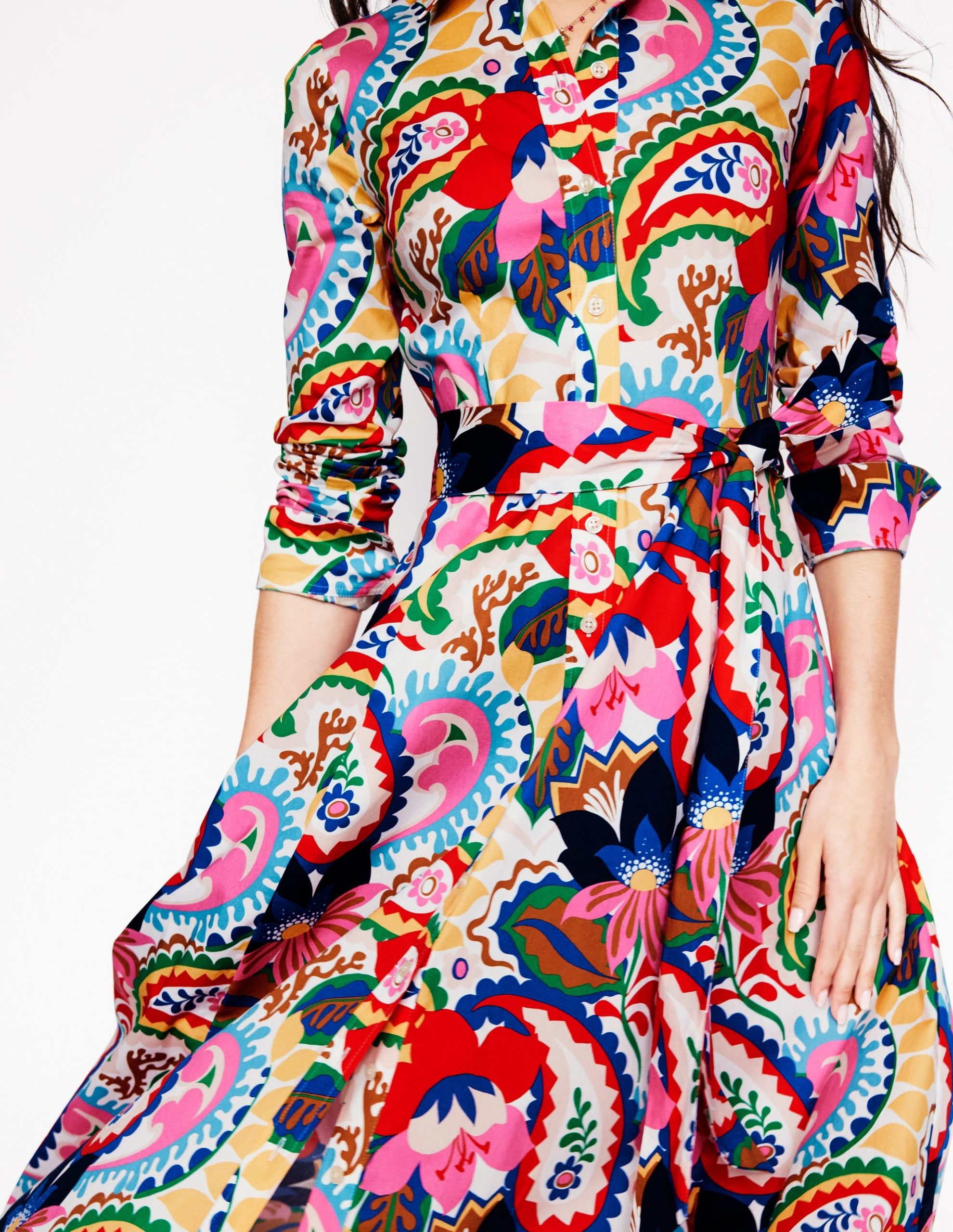 Amy Cotton Midi Shirt Dress-Ivory. Botanical Paisley - Image 3