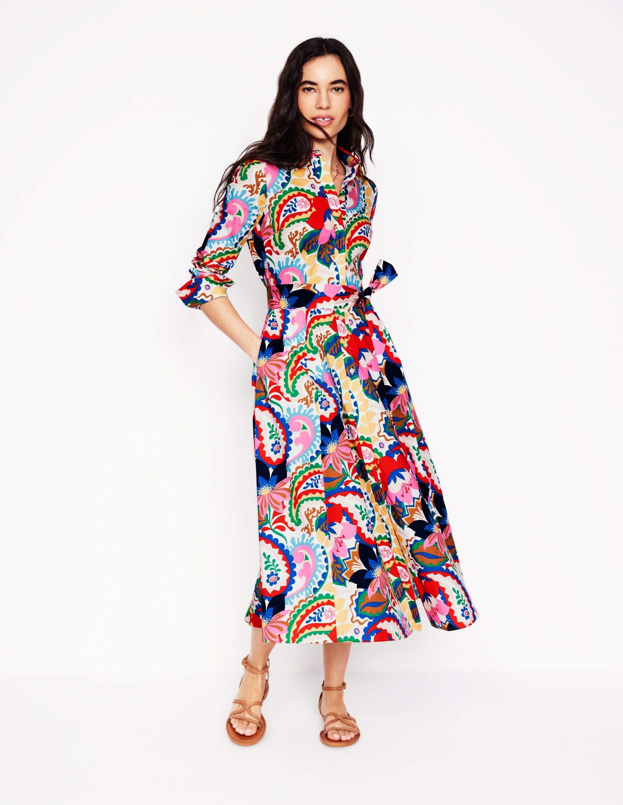 Amy Cotton Midi Shirt Dress-Ivory. Botanical Paisley - Image 5