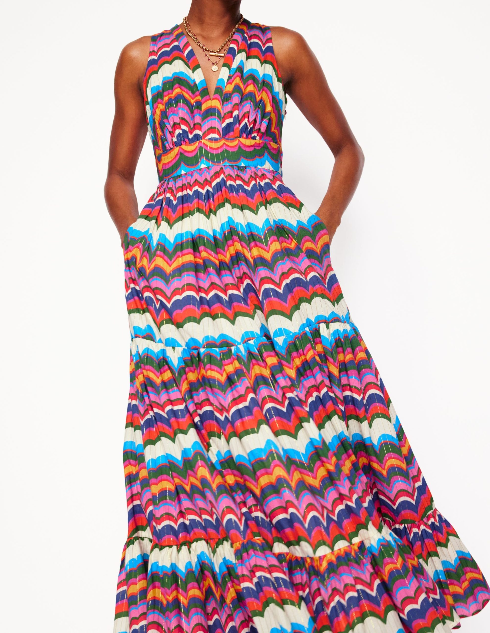 Serena Cotton Tie Maxi Dress-Multi. Abstract Wave - Image 3