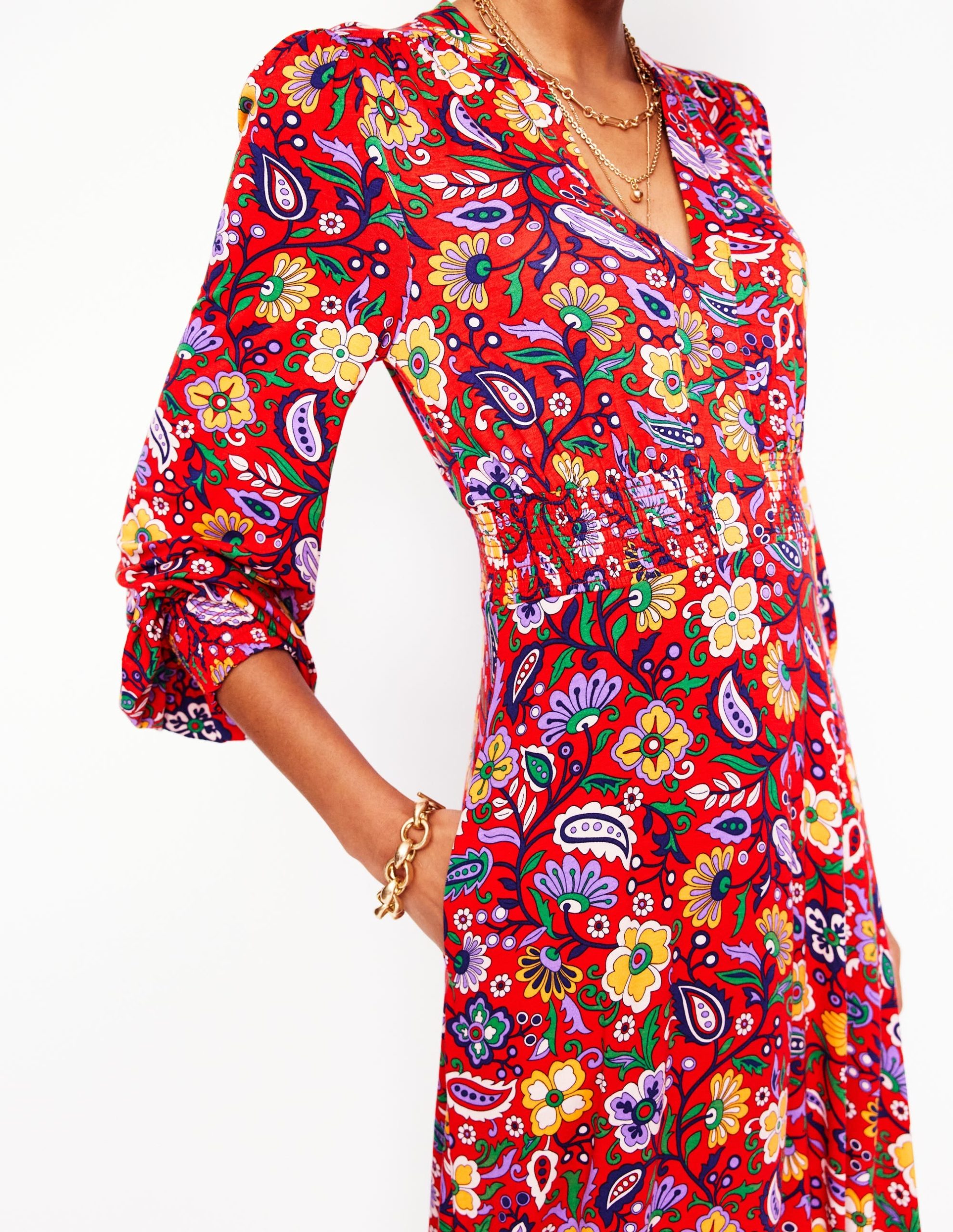 Ivy Smocked Midi Dress-Poppy Red. Oriental Paradise - Image 2