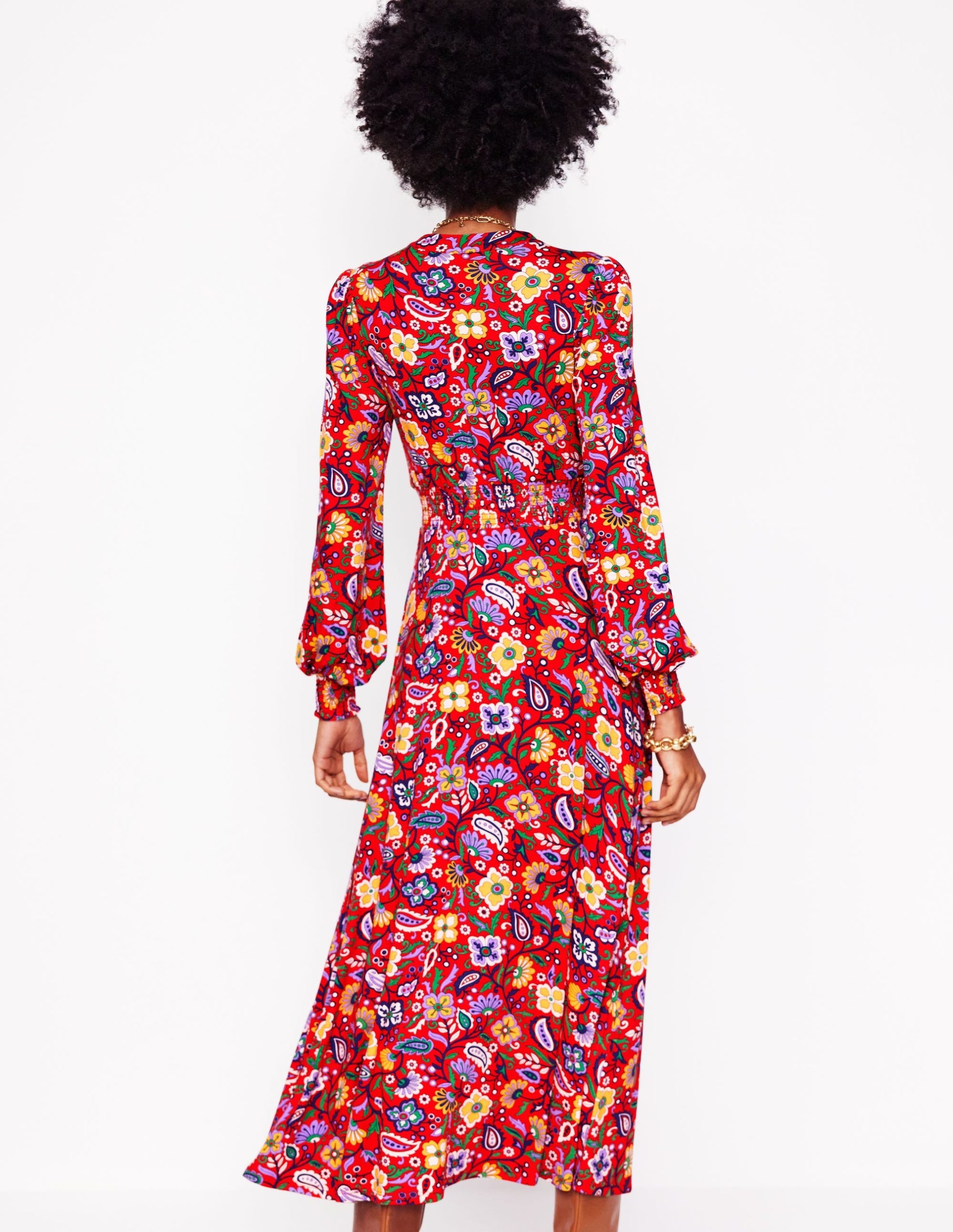 Ivy Smocked Midi Dress-Poppy Red. Oriental Paradise - Image 3