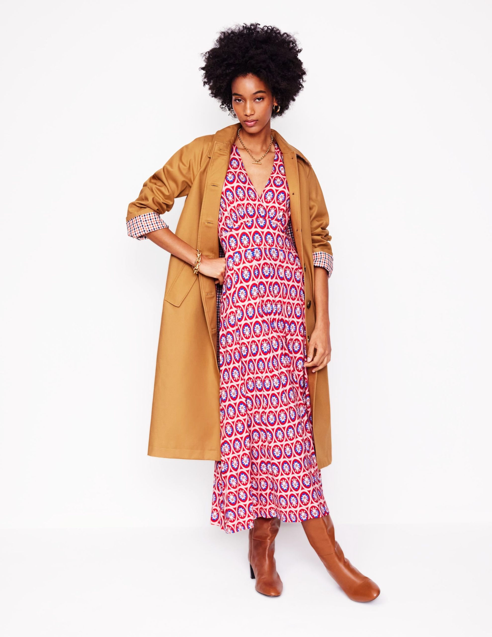 Kristen Pleated Jersey Dress-High Risk Red. Ornate Blossom