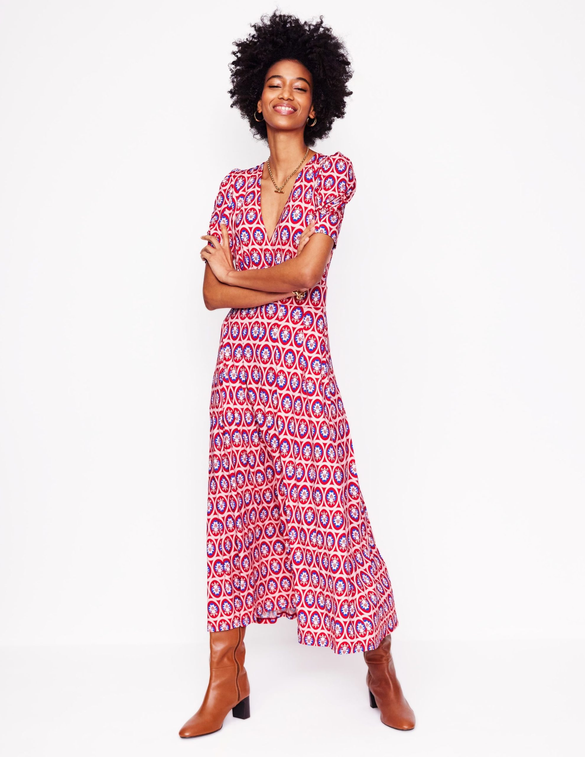 Kristen Pleated Jersey Dress-High Risk Red. Ornate Blossom - Image 2