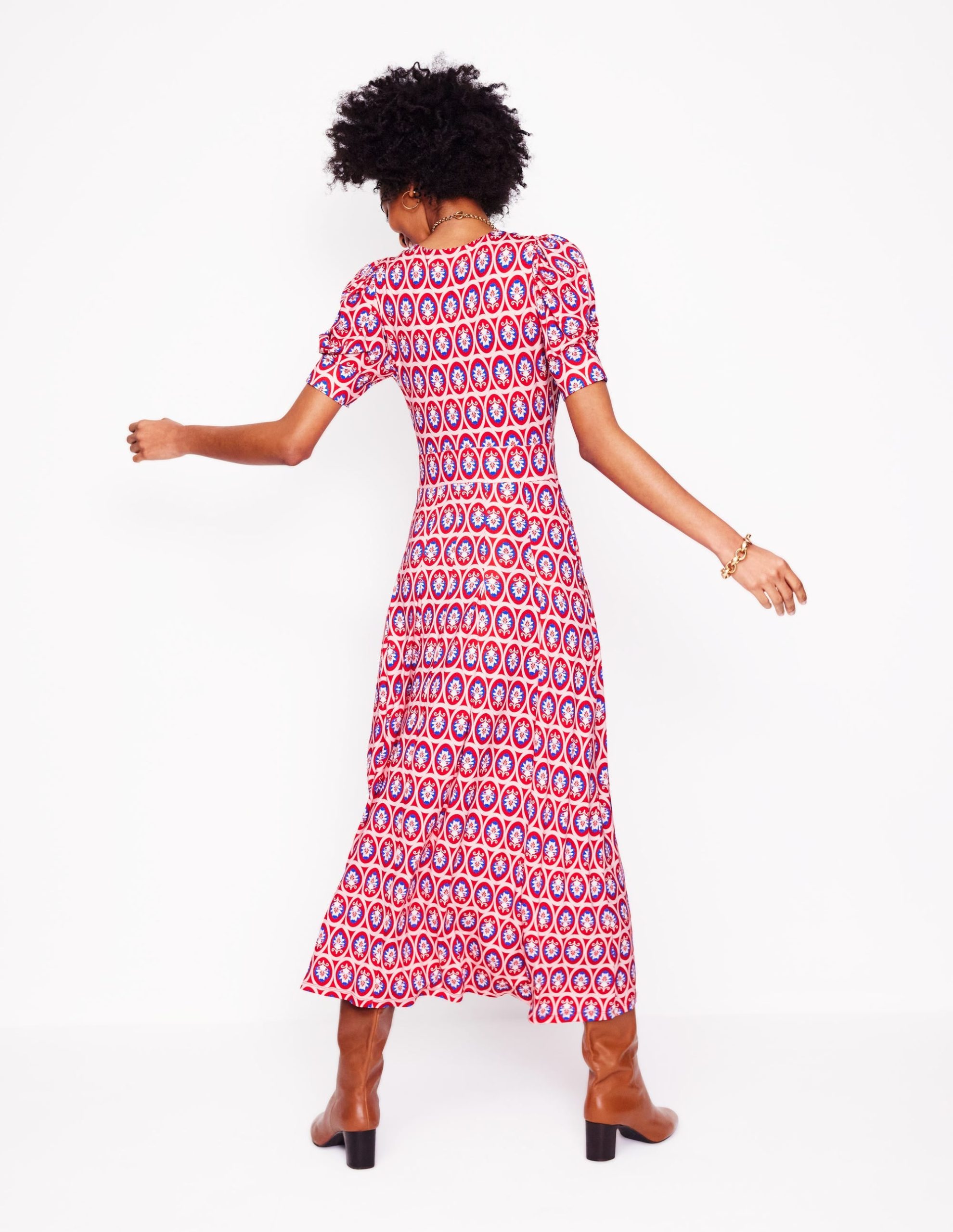 Kristen Pleated Jersey Dress-High Risk Red. Ornate Blossom - Image 3