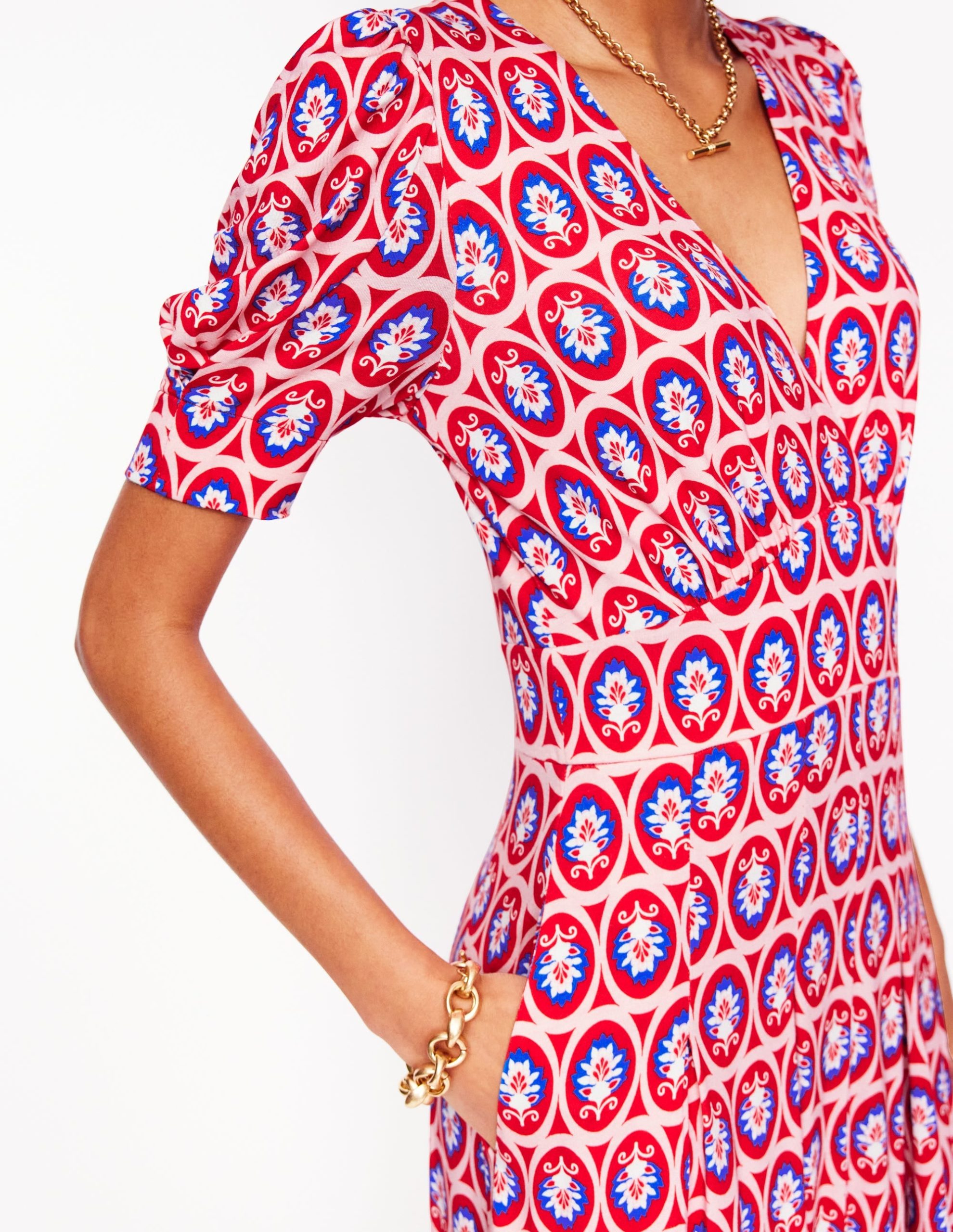 Kristen Pleated Jersey Dress-High Risk Red. Ornate Blossom - Image 4