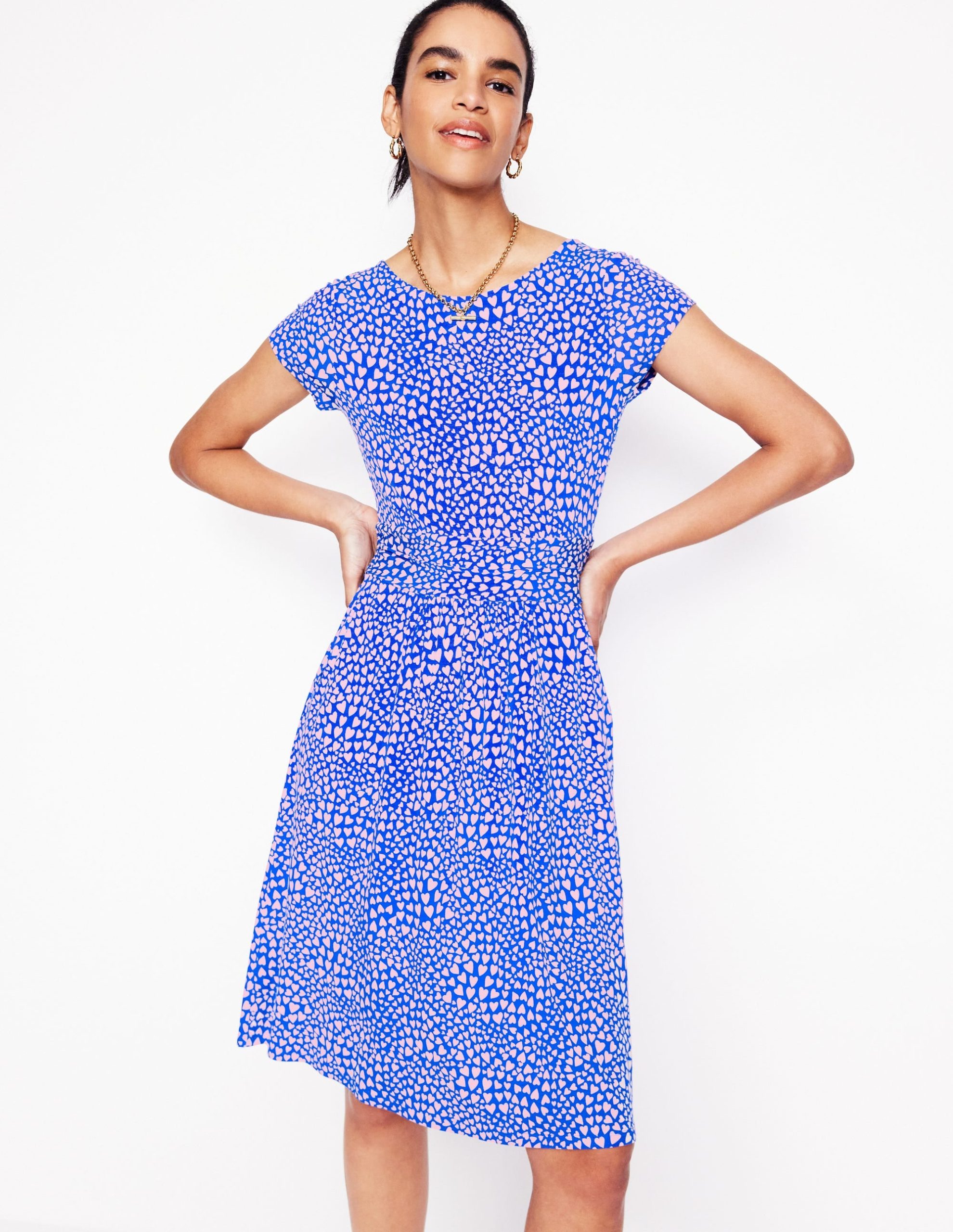 Amelie Jersey Dress-Gallery Blue. Heart Cluster