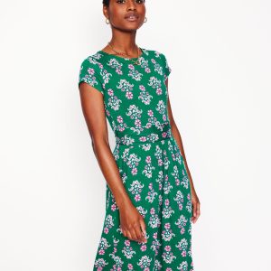 Amelie Jersey Dress-Forest Grass. Pansy Stamp