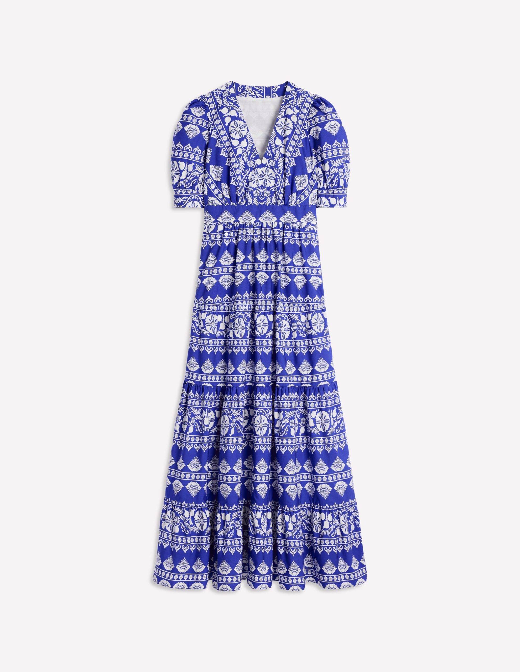 Bella Puff Sleeve Maxi Dress-Bright Blue. Ornate Border - Image 5