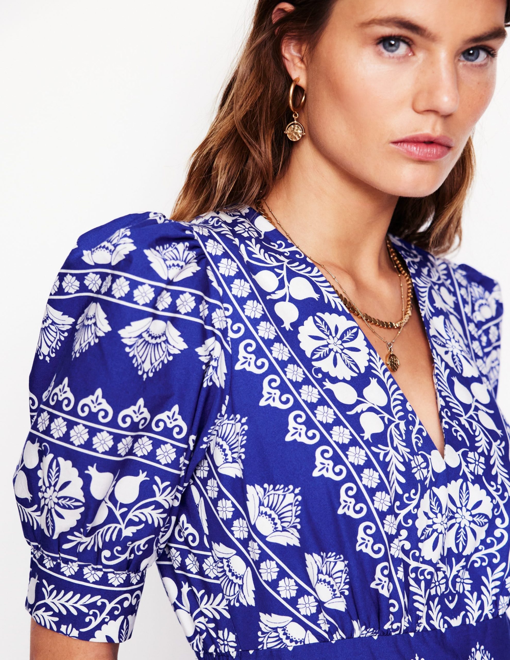 Bella Puff Sleeve Maxi Dress-Bright Blue. Ornate Border - Image 2