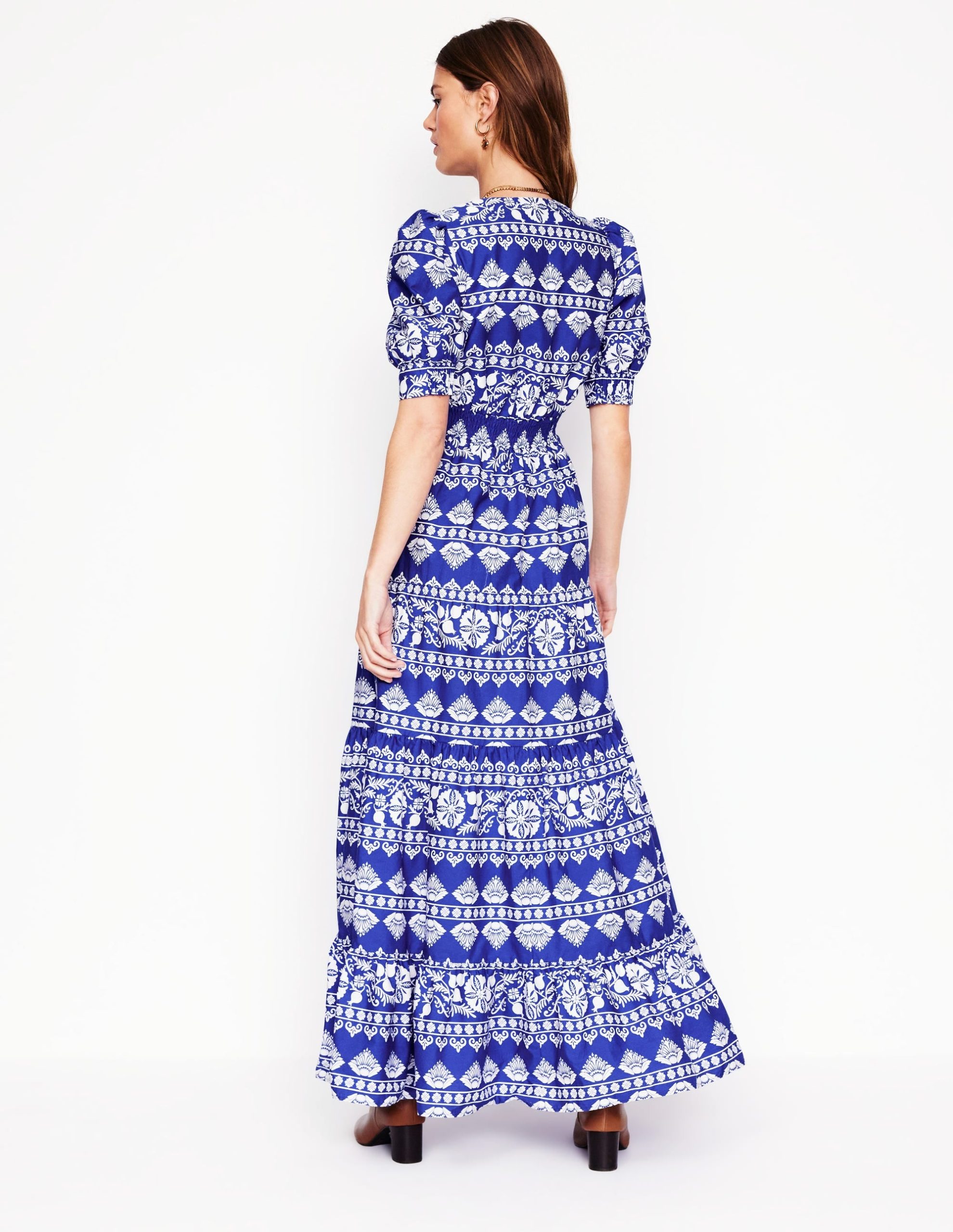 Bella Puff Sleeve Maxi Dress-Bright Blue. Ornate Border - Image 3