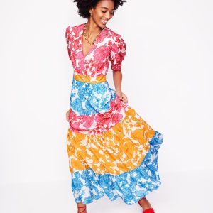 Bella Puff Sleeve Maxi Dress-Multi. Blossom Cascade
