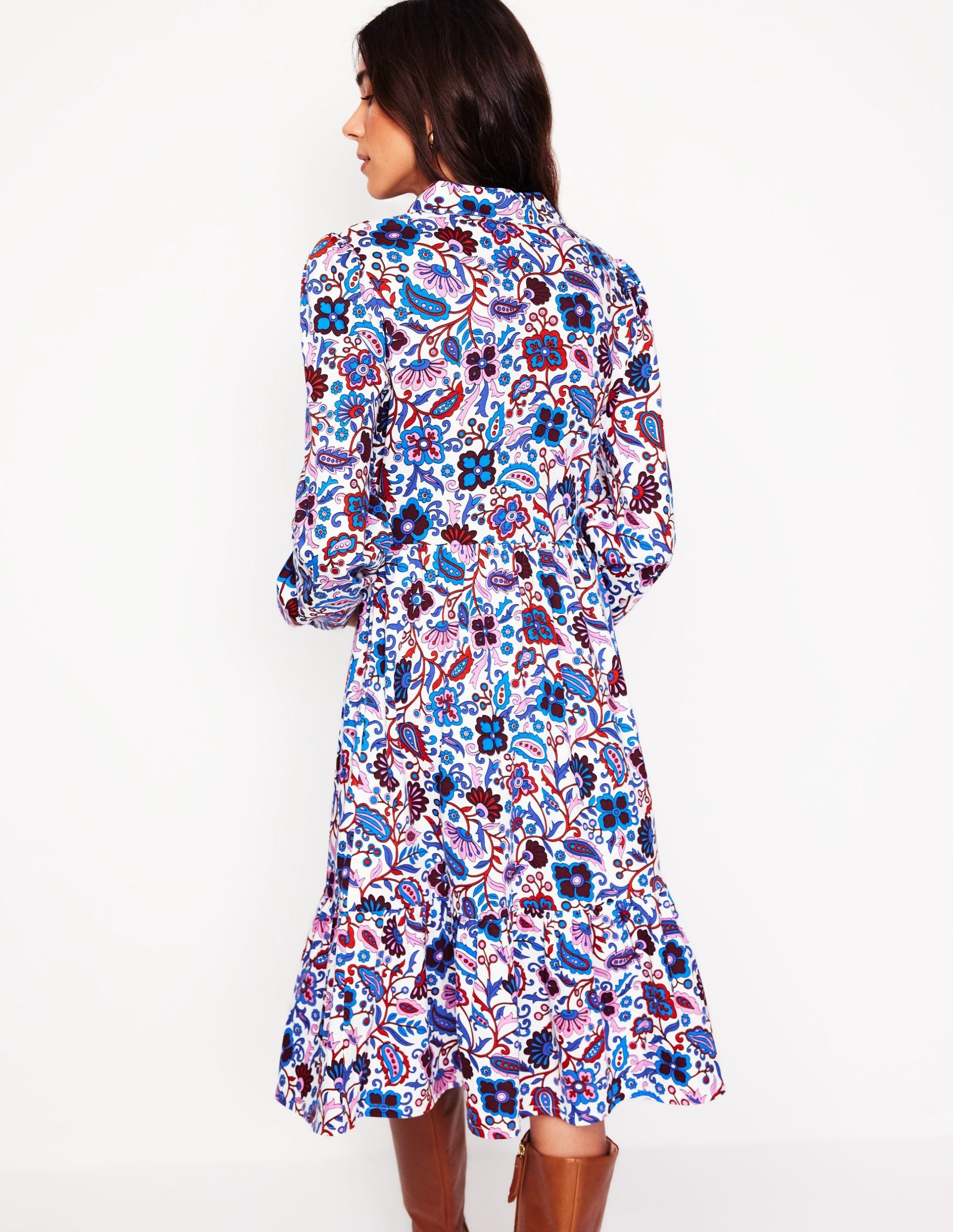 Jemima Tiered Jersey Dress-Ivory. Oriental Paradise - Image 3