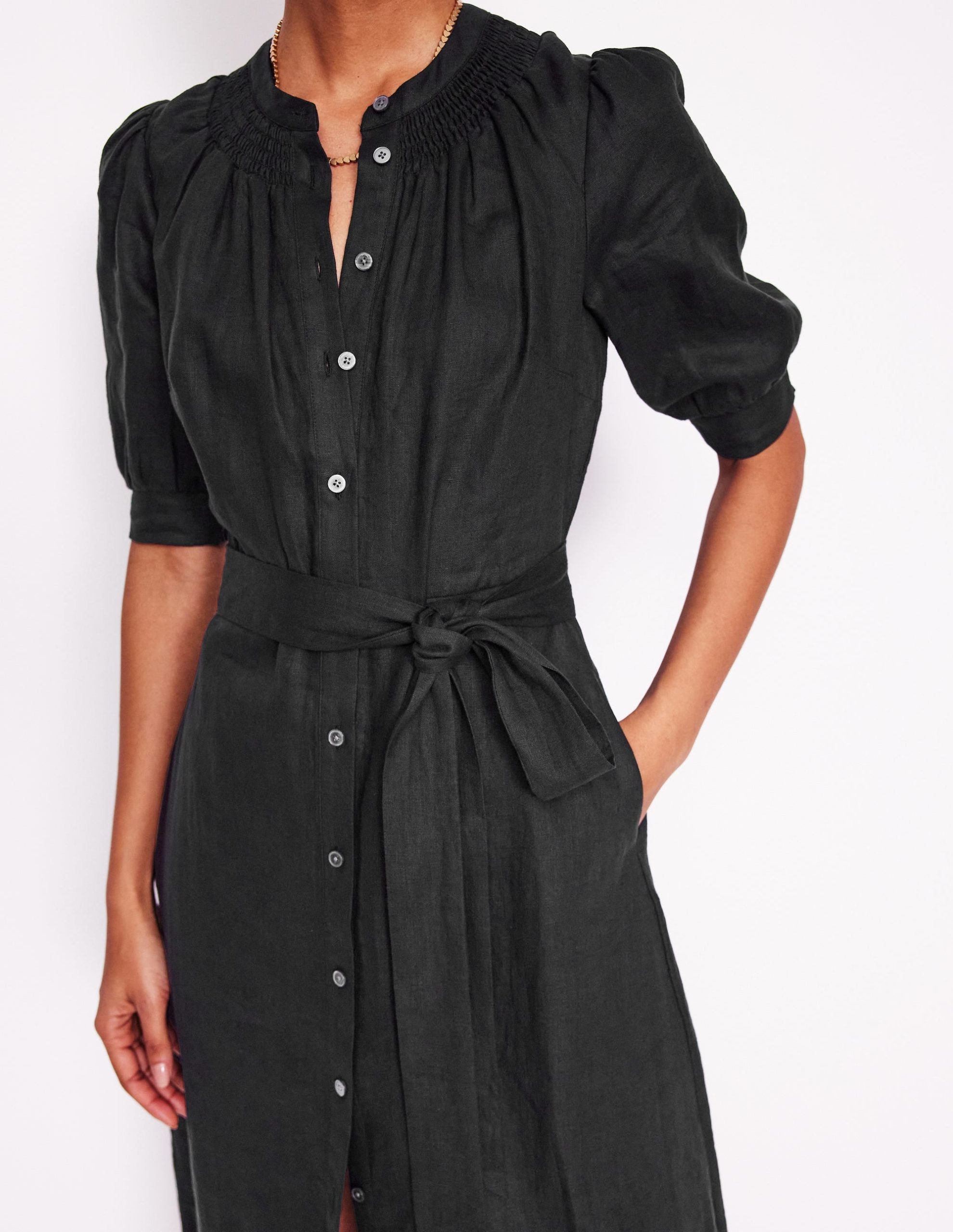 Ada Linen Midi Dress-Black - Image 3