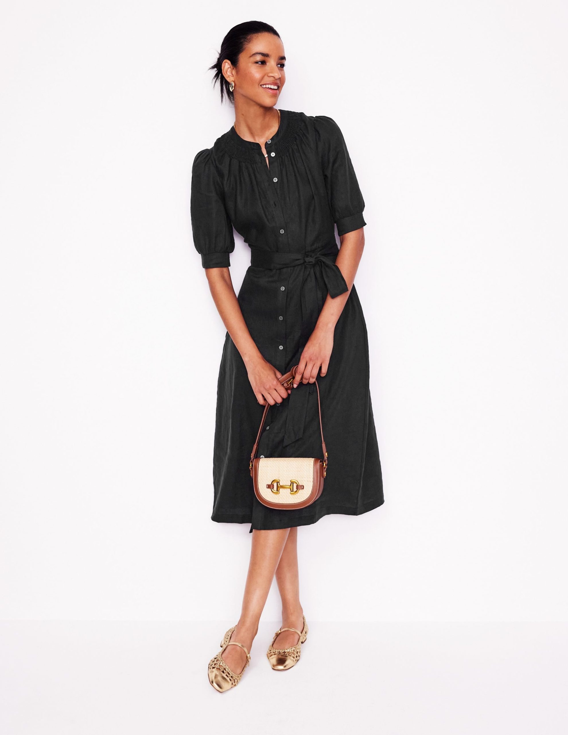 Ada Linen Midi Dress-Black - Image 5