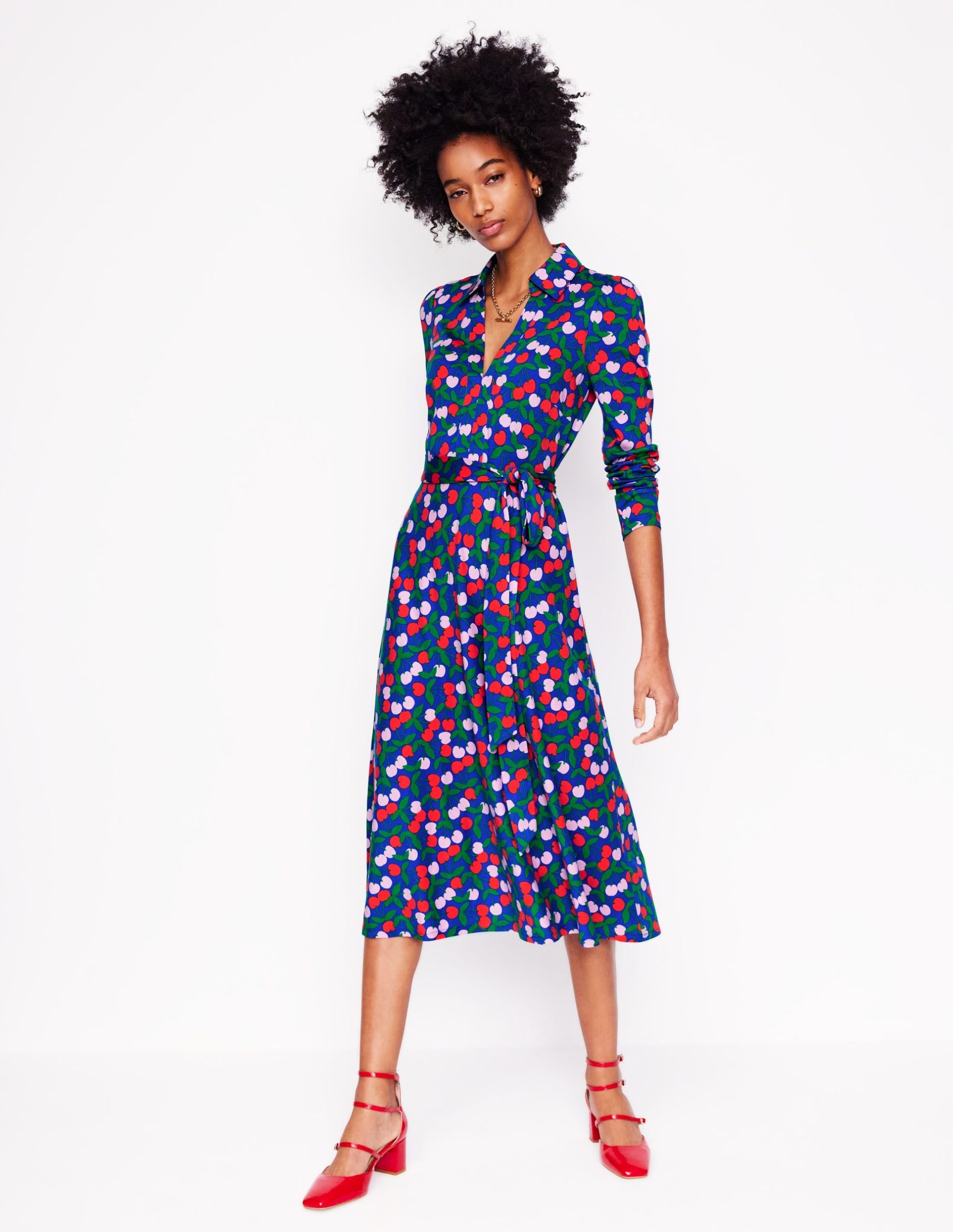 Imogen Collared Jersey Dress-Bright Blue. Cherry Cascade