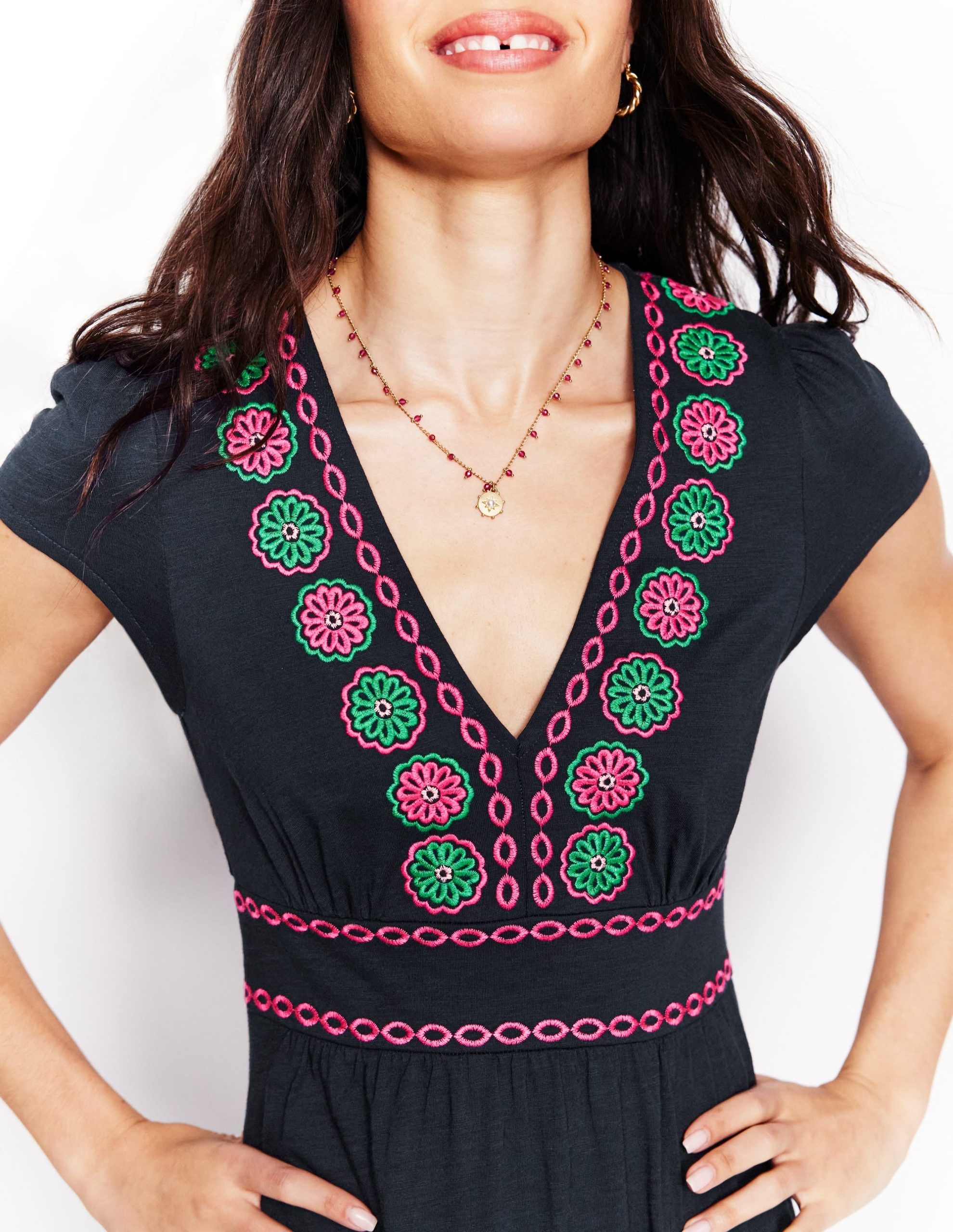 Eloise Embroidered Midi Dress-Navy - Image 3