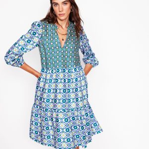 Esme Linen Mini Dress-Multi. Floweret Tile