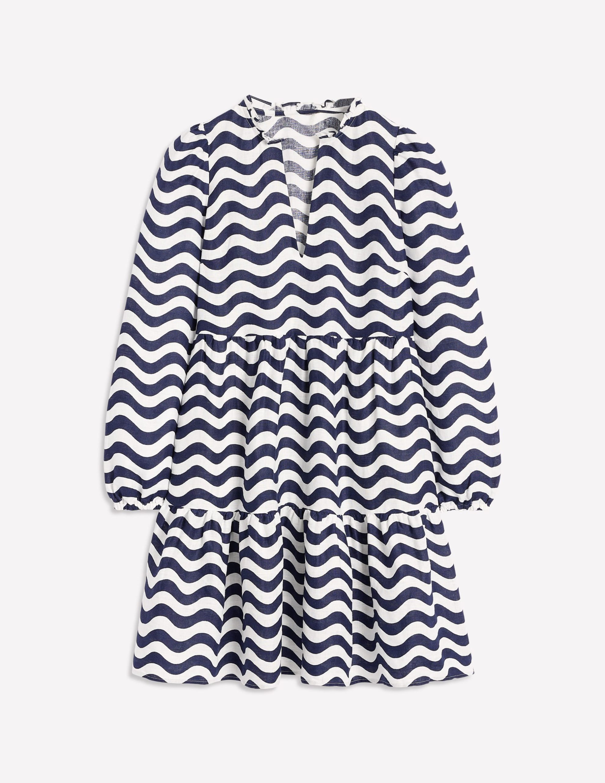 Esme Linen Mini Dress-French Navy. Mono Wave - Image 6