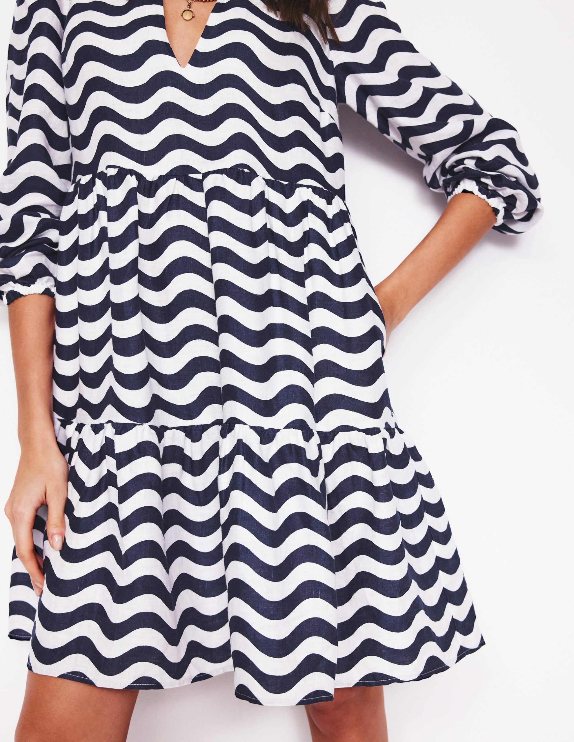 Esme Linen Mini Dress-French Navy. Mono Wave - Image 3